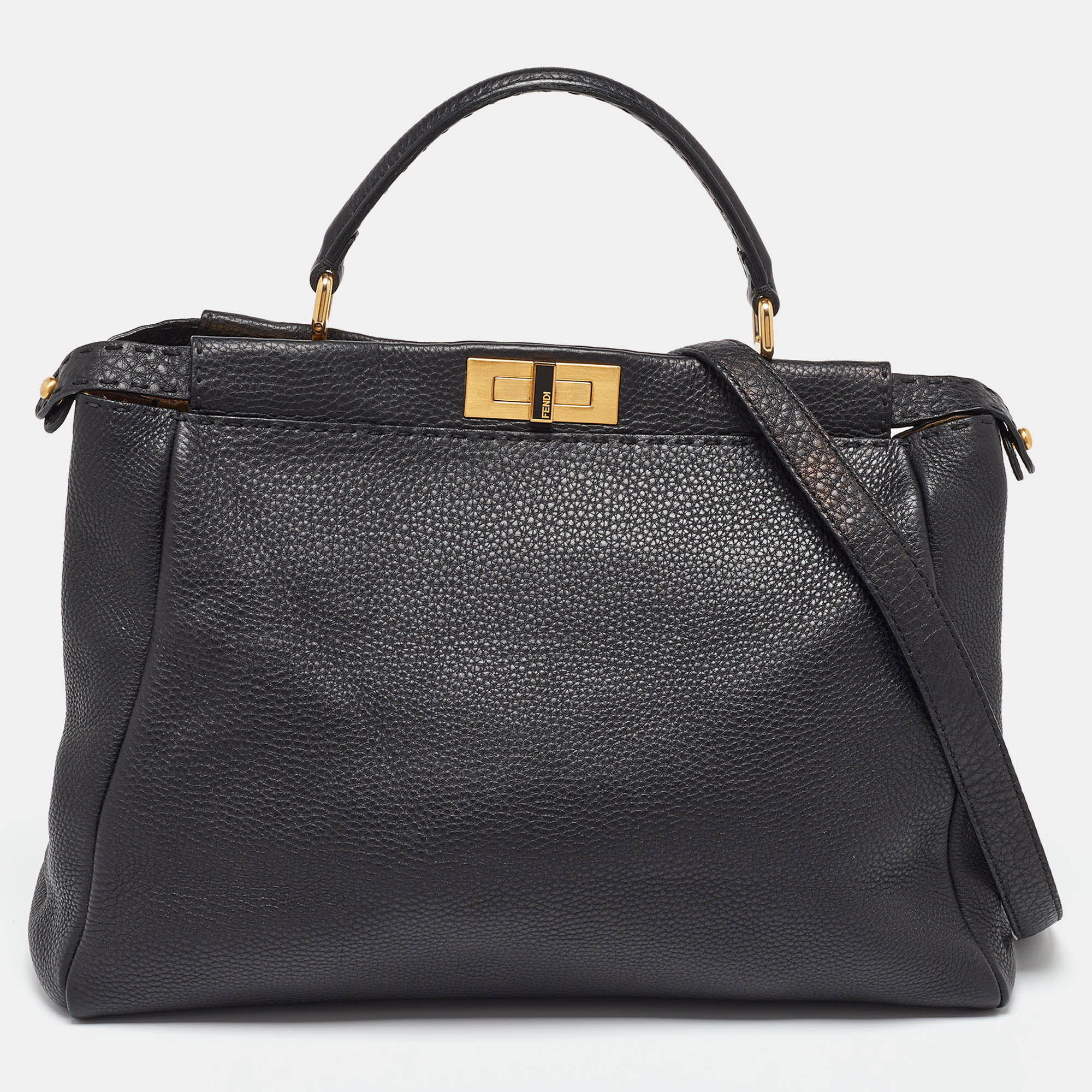 

Fendi Black Leather  Selleria Peekaboo Top Handle Bag