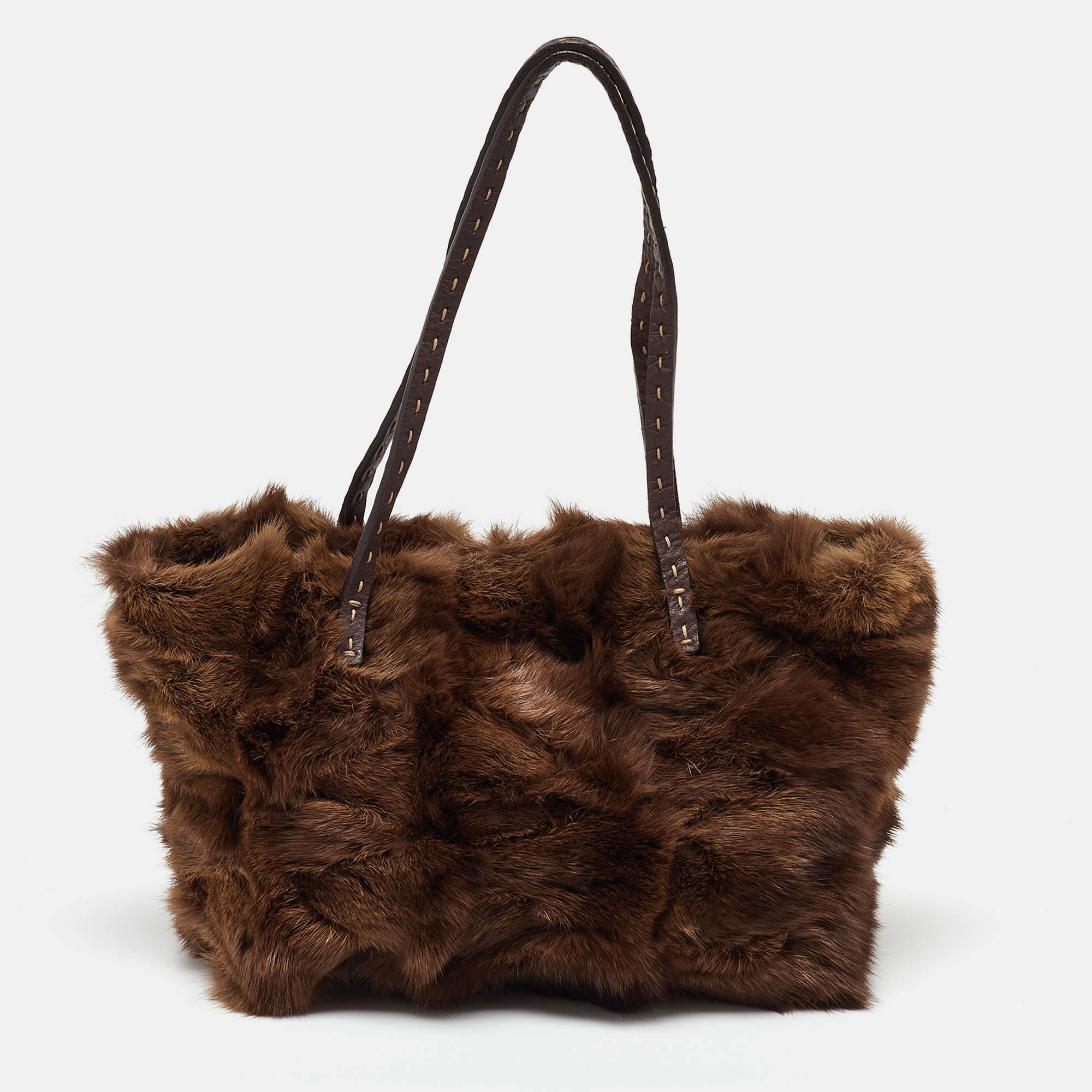 

Fendi Brown Mink Fur and Leather Selleria Tote