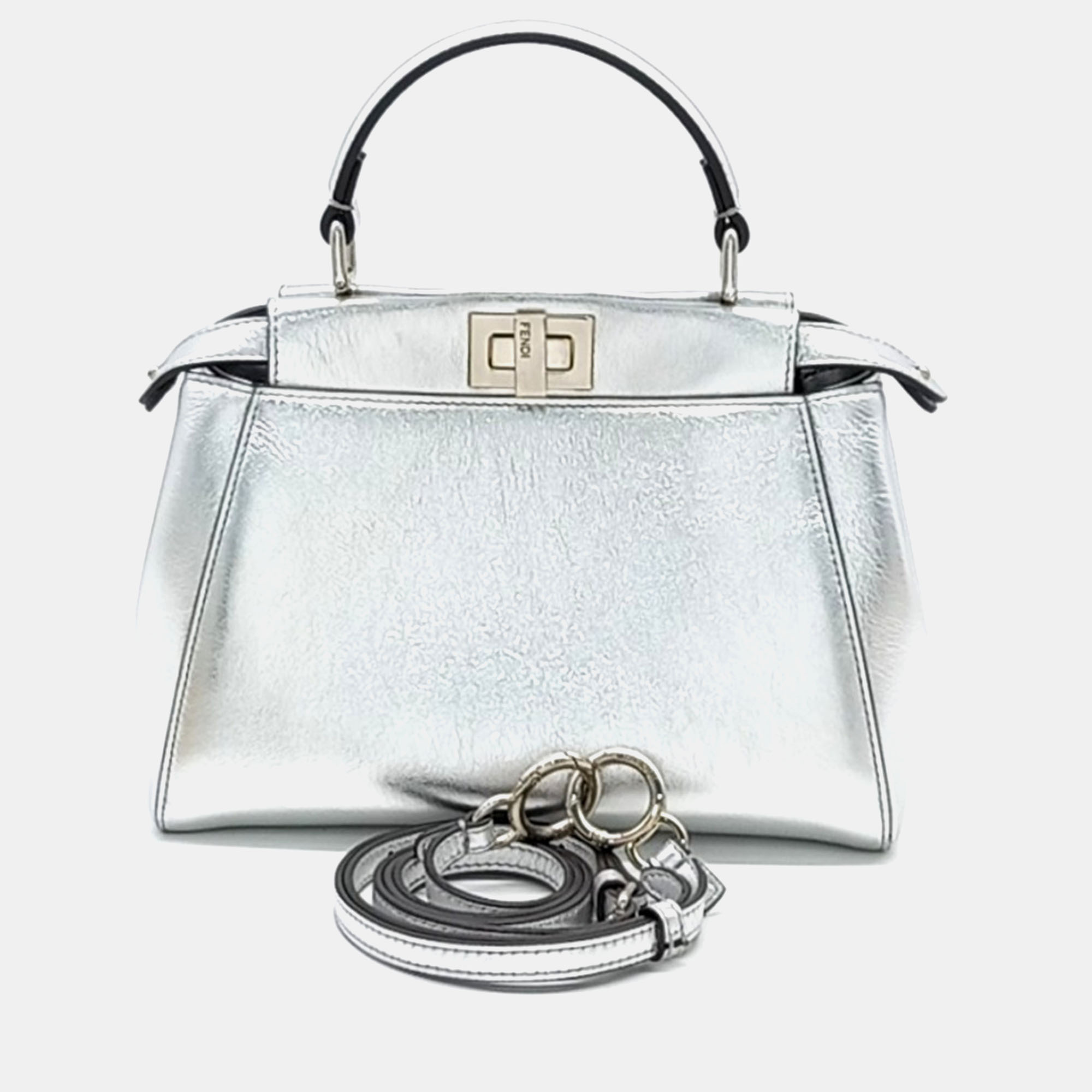 Pre-owned Fendi Peekaboo Mini Bag In Silver