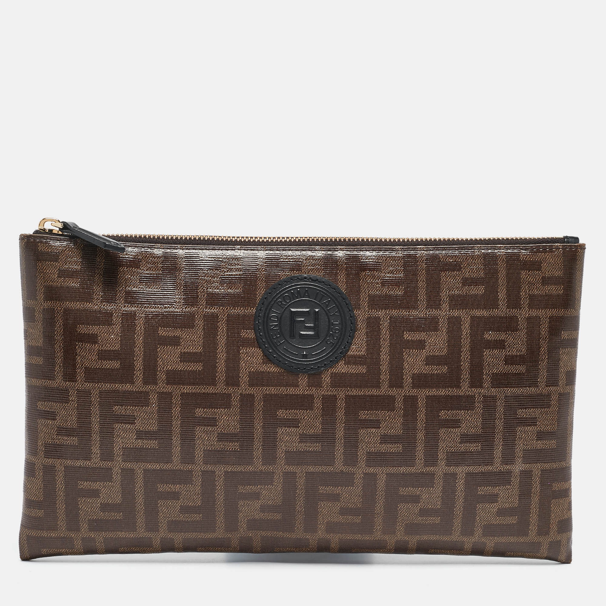 Pre-owned Fendi Tobacco Zucca Coated Canvas Ffreedom Pouch In Brown