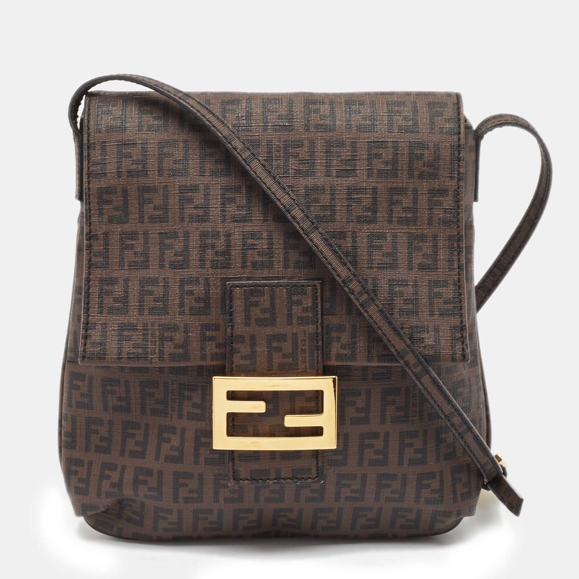 

Fendi Tobacco Zucchino Coated Canvas Flap Messenger Bag, Brown