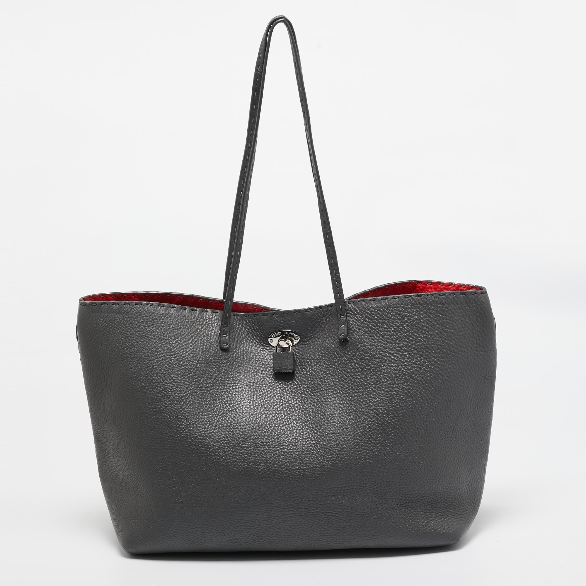 

Fendi Grey Selleria Leather Medium Carla Tote