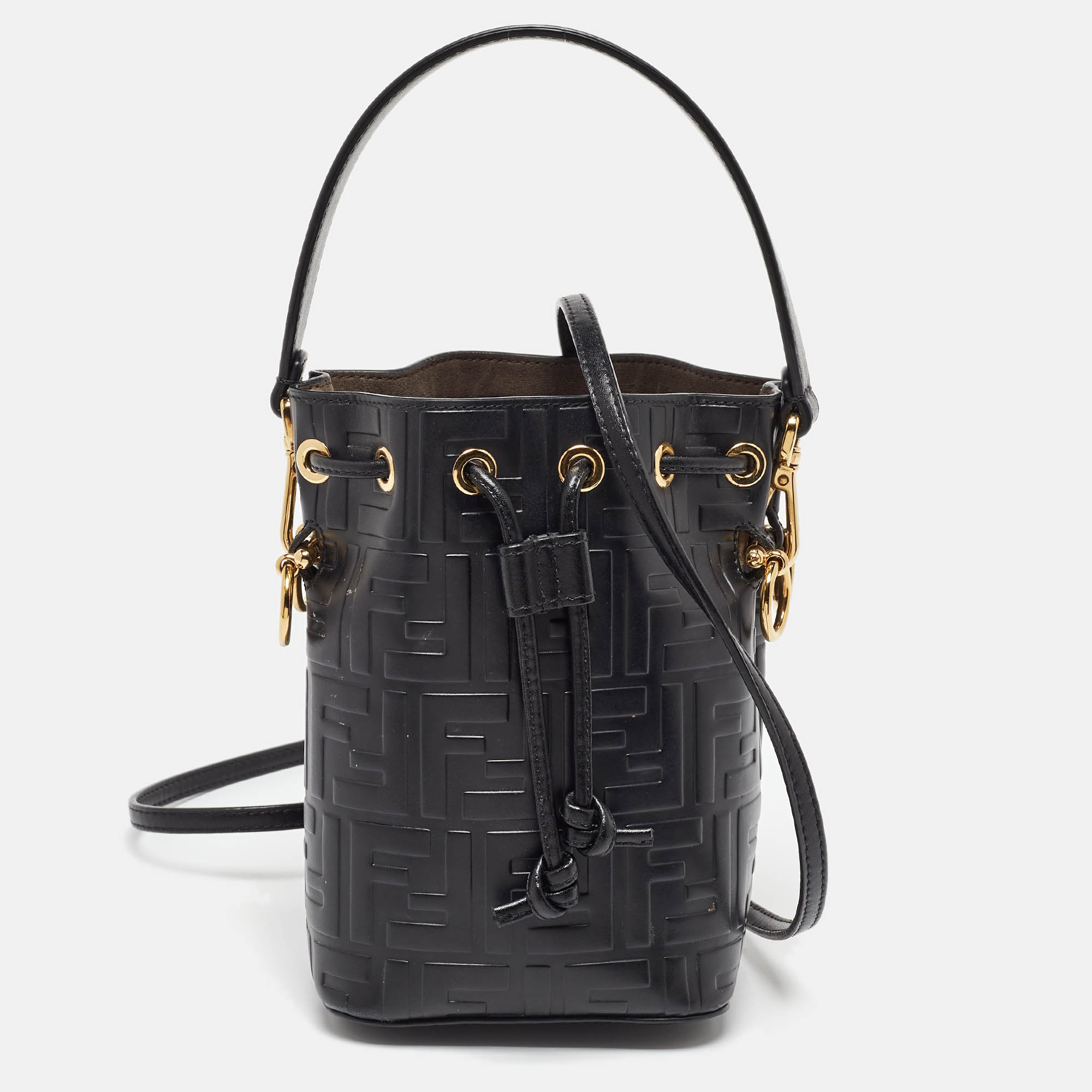 

Fendi Black Zucca Leather Mini Mon Tresor Drawstring Bucket Bag