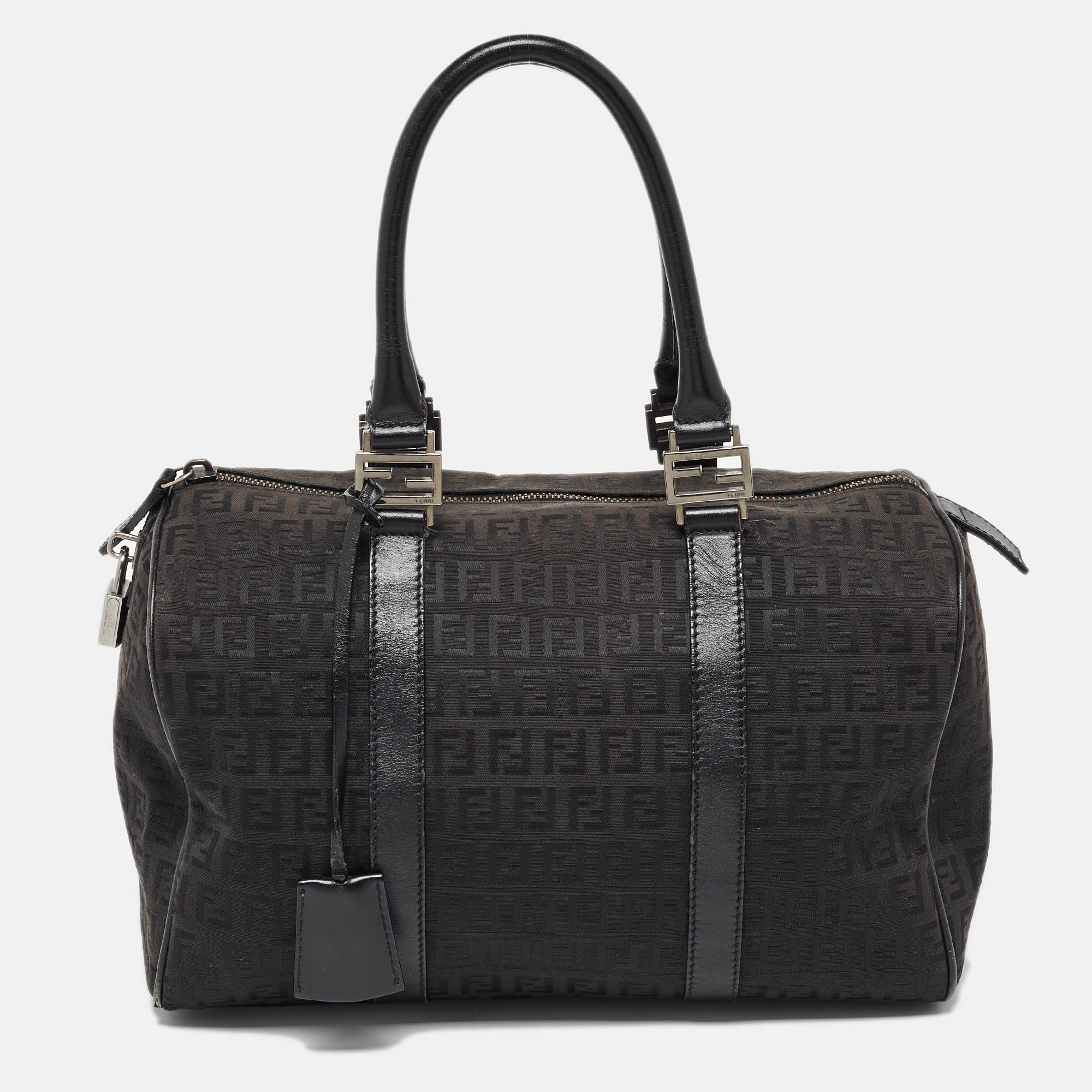 

Fendi Black Zucchino Canvas and Leather Forever Bauletto Boston Bag