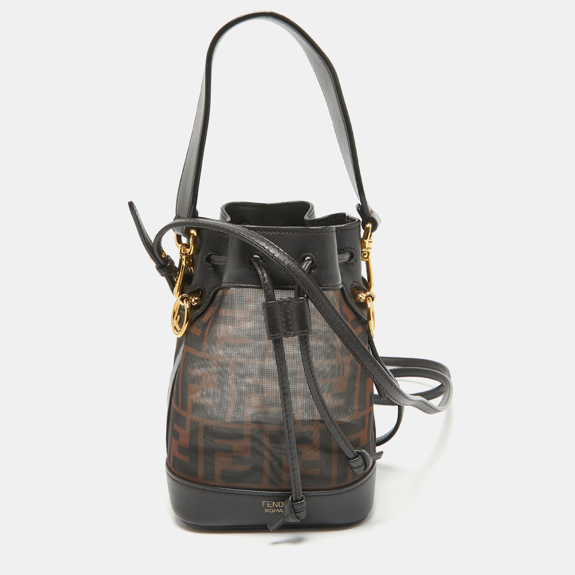 

Fendi Tobacco Zucca Mesh and Leather Mini Mon Tresor Bucket Bag, Brown