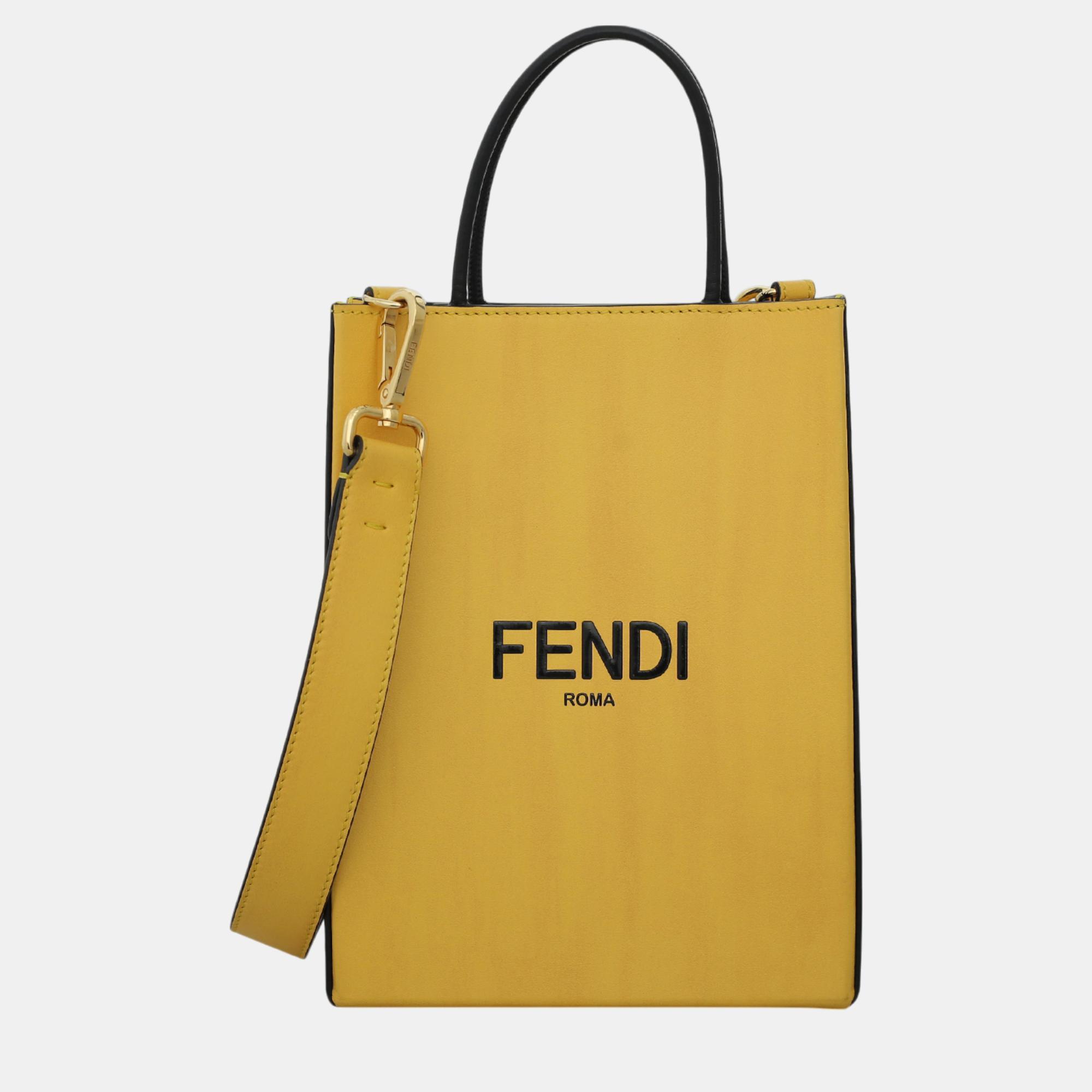 

Fendi Yellow Leather Fendi Roma Tote Bag