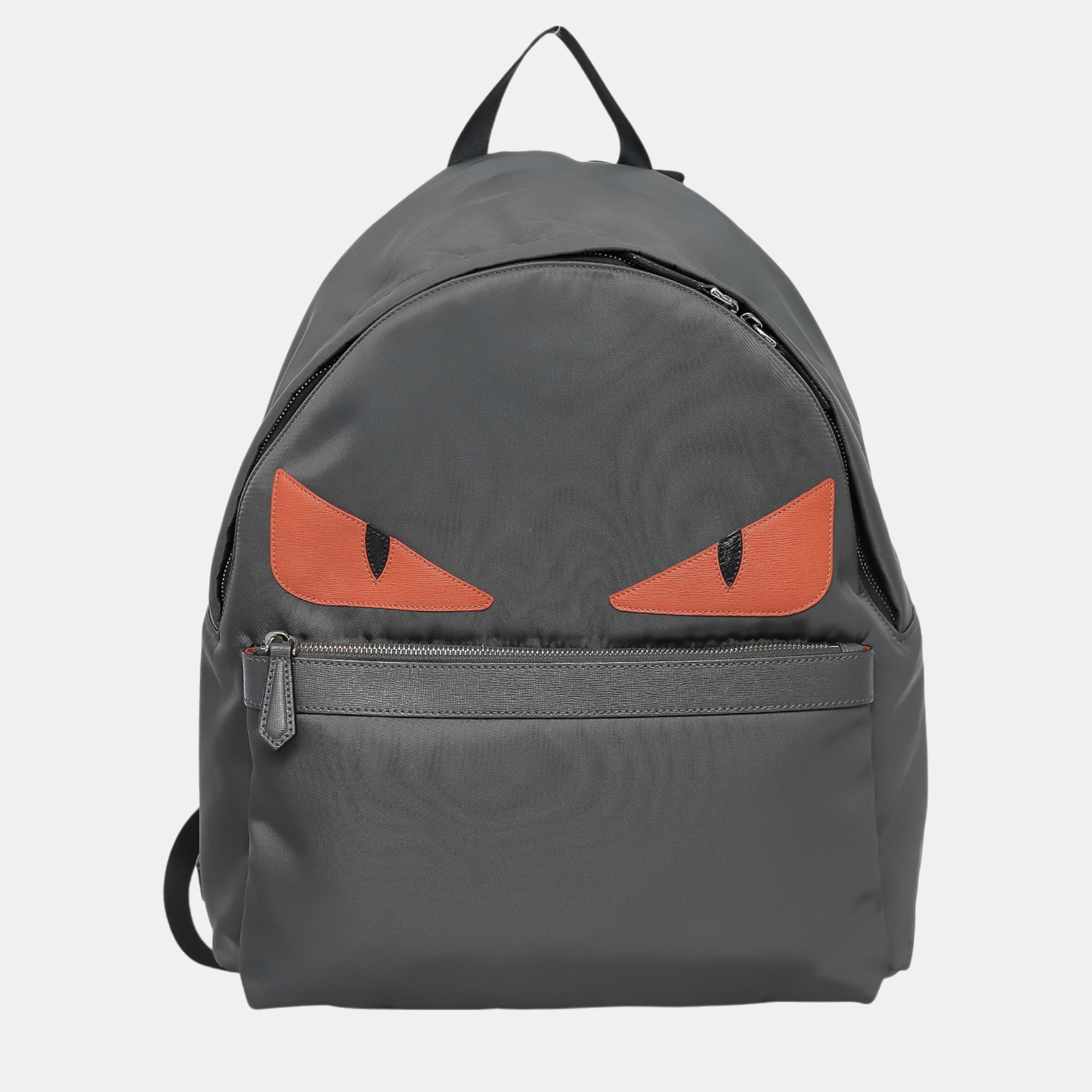 Pre-owned Fendi Monster Eyes Nylon Backpack In Grey