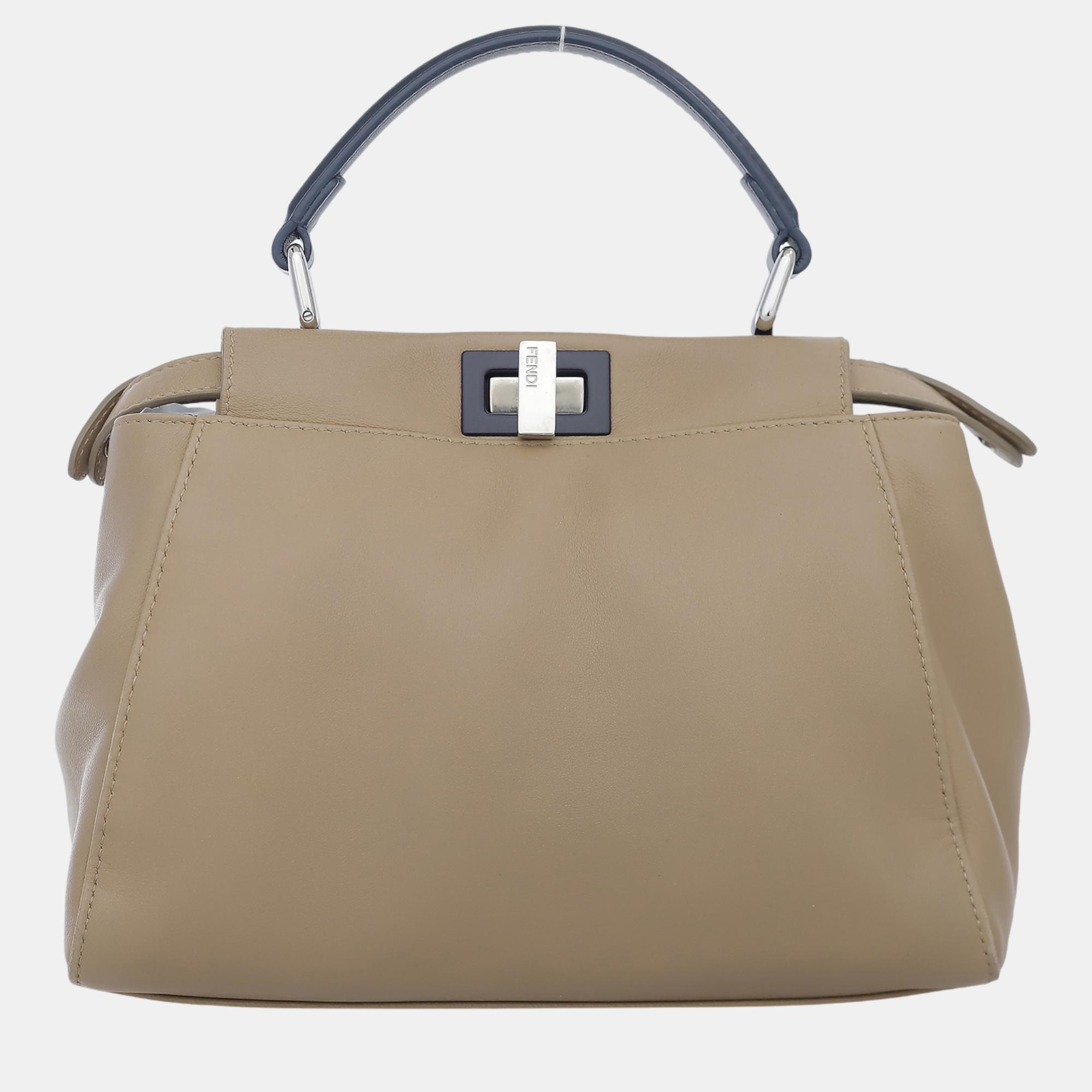 

Fendi Leather Mini Peekaboo Satchel Bag, Brown