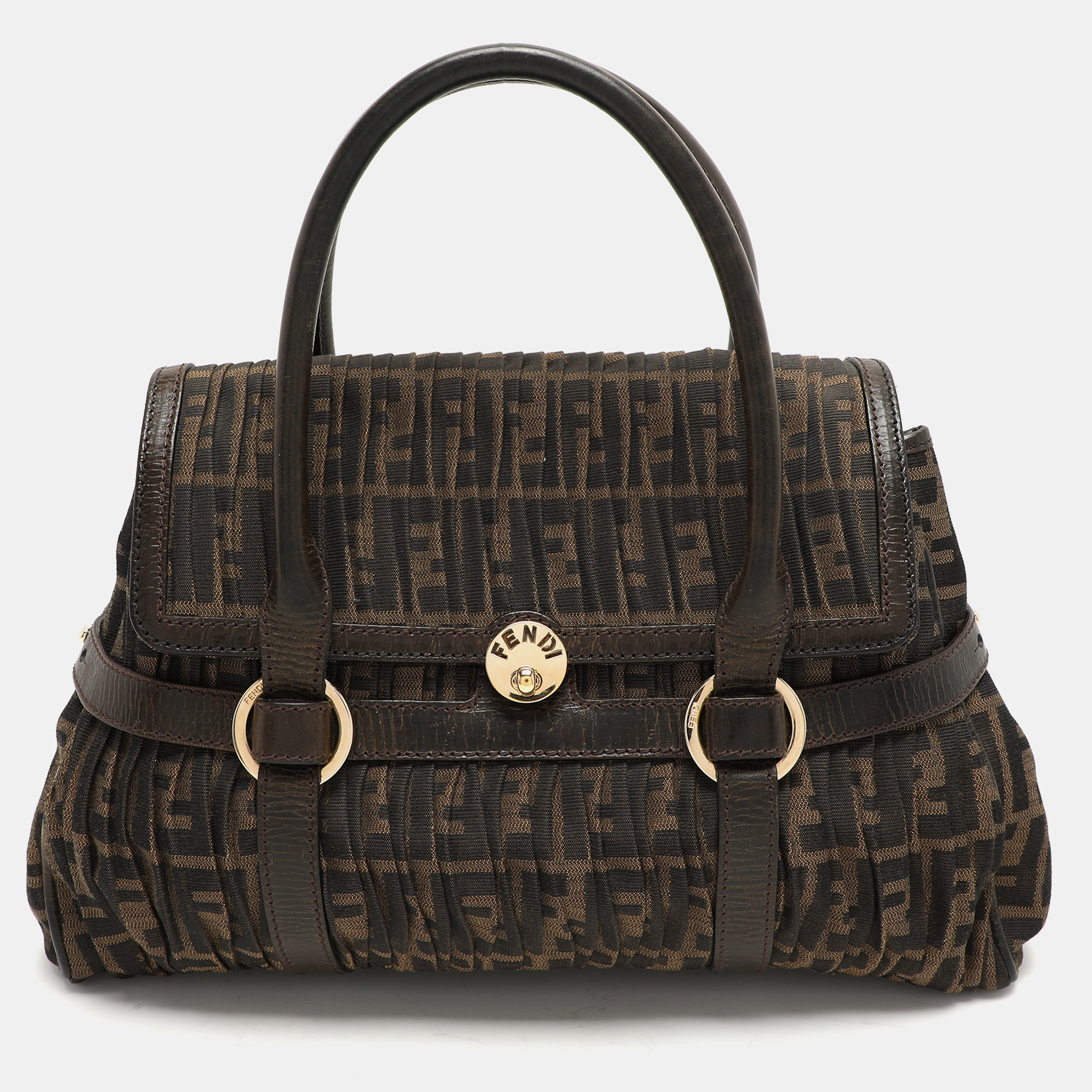 

Fendi Brown Pleated FF Zucca Canvas and Leather Satchel