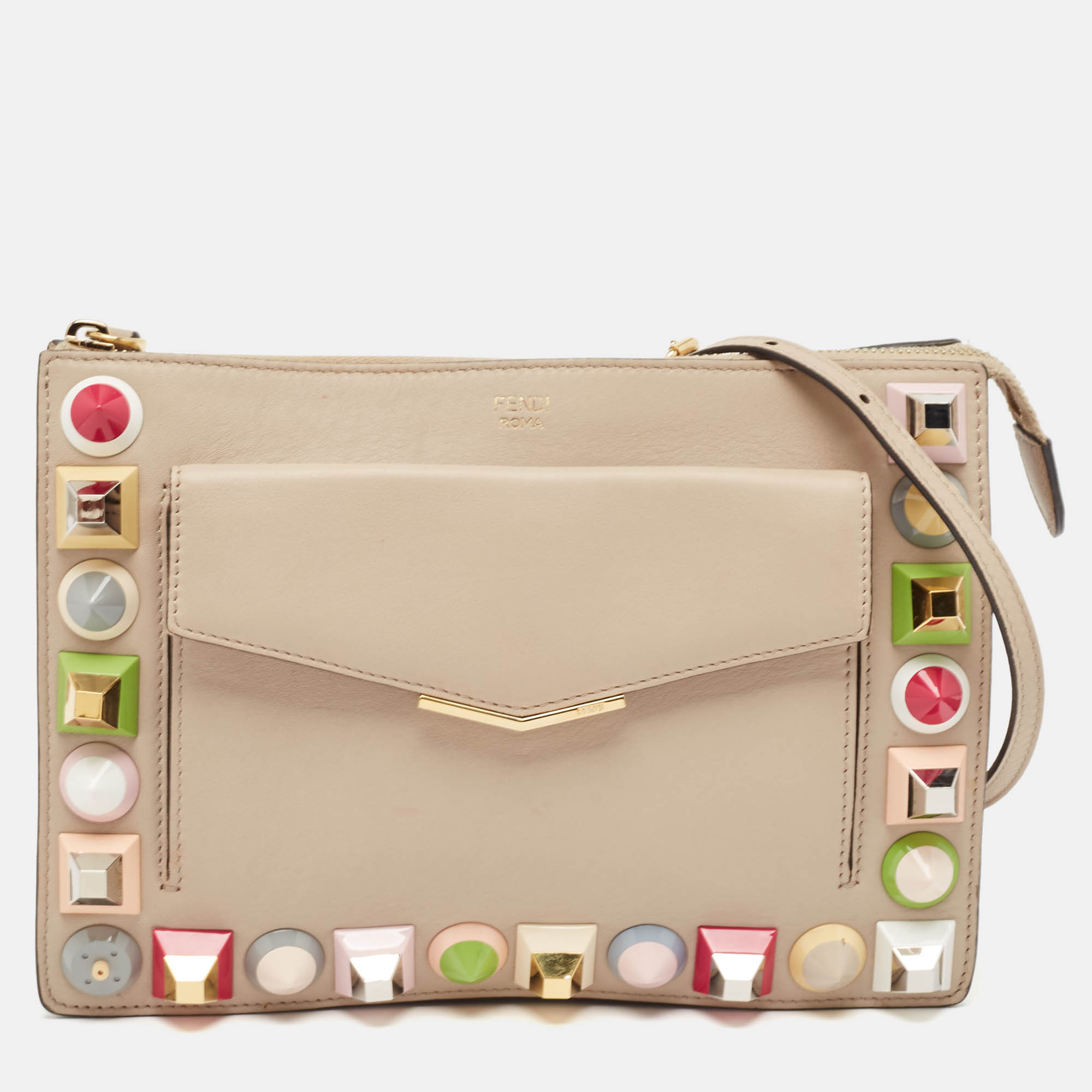 

Fendi Beige Leather Rainbow Stud Crossbody Bag