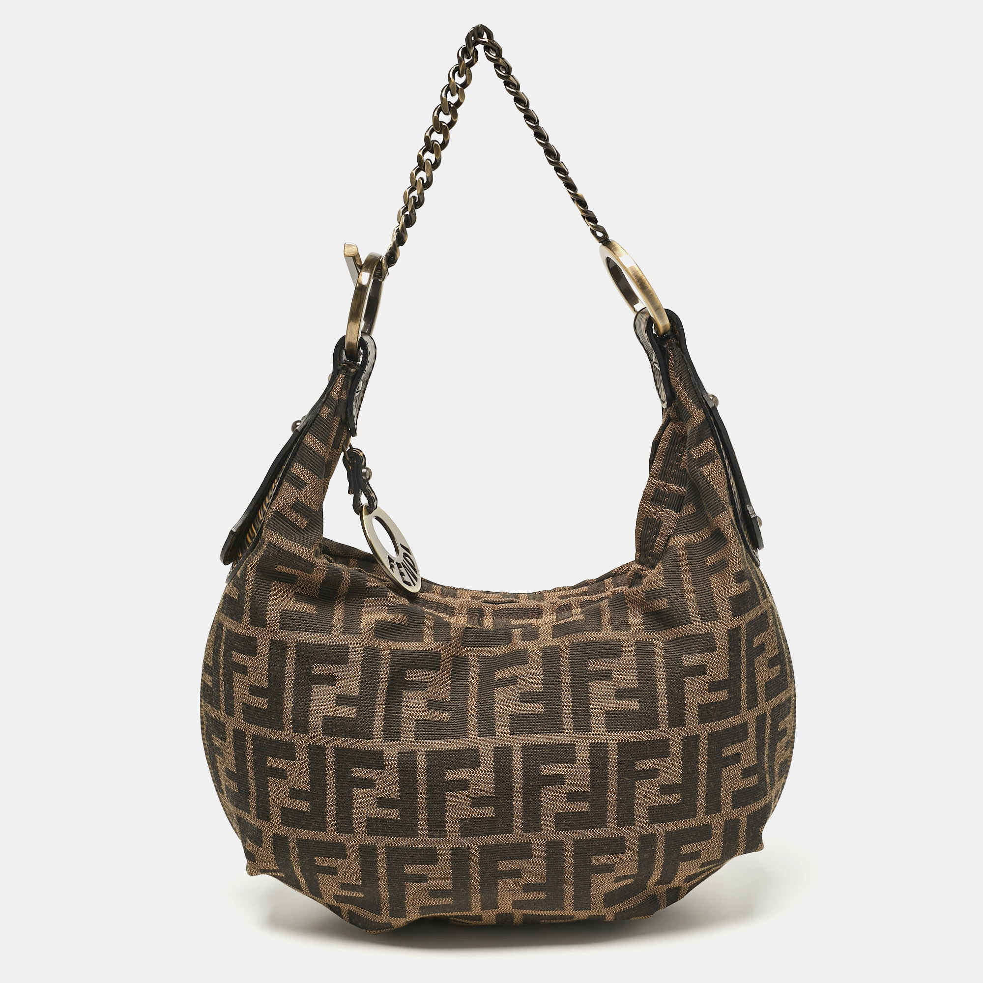 

Fendi Tobacco Zucca Canvas and Leather Chef Chain Link Hobo, Brown