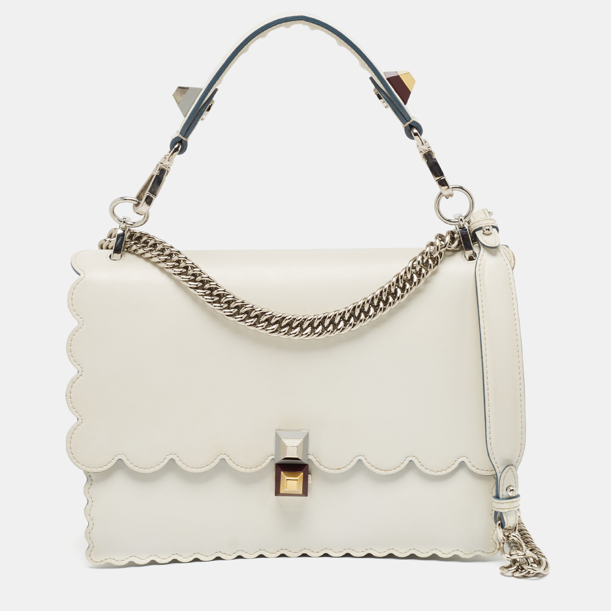 

Fendi Off White Scalloped Leather Medium Kan I Shoulder Bag