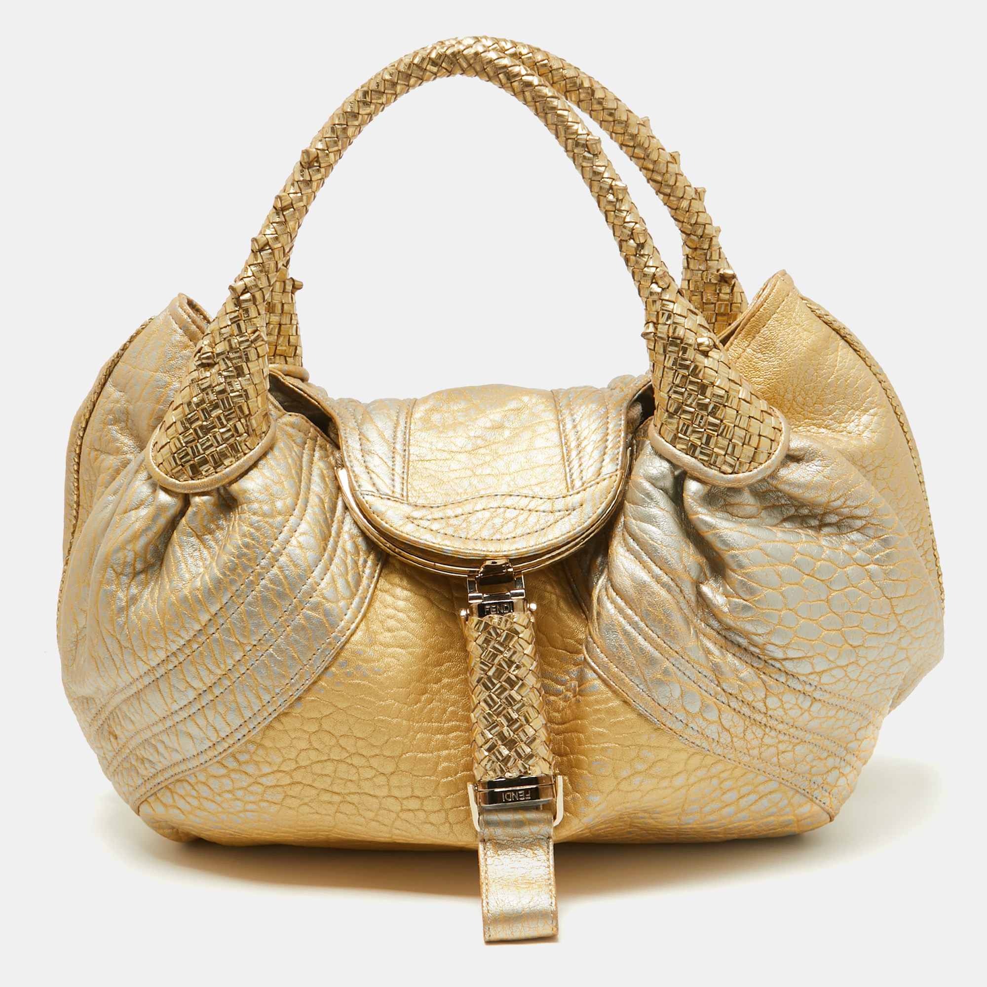 

Fendi Metallic Gold Holographic Textured Leather Spy Hobo