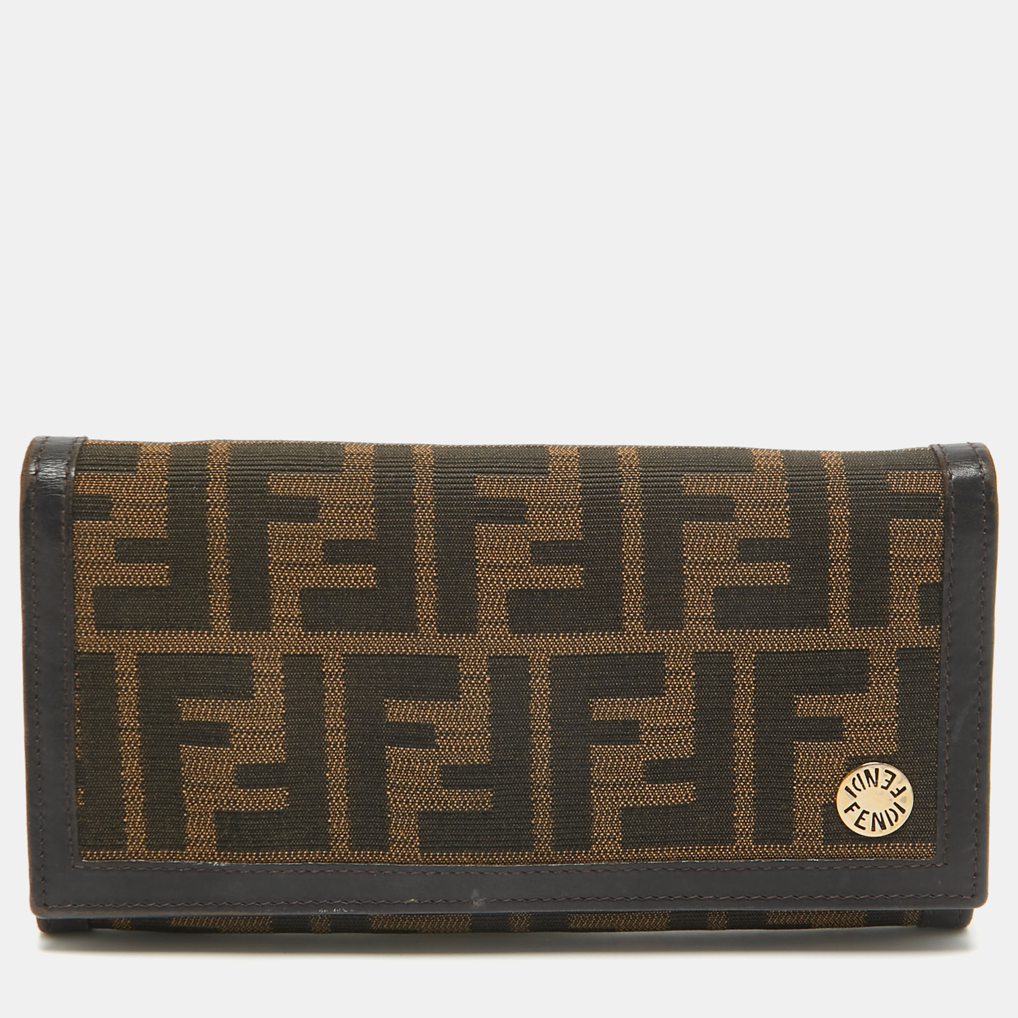 

Fendi Tobacco Zucca Canvas and Leather Flap Continental Wallet, Brown