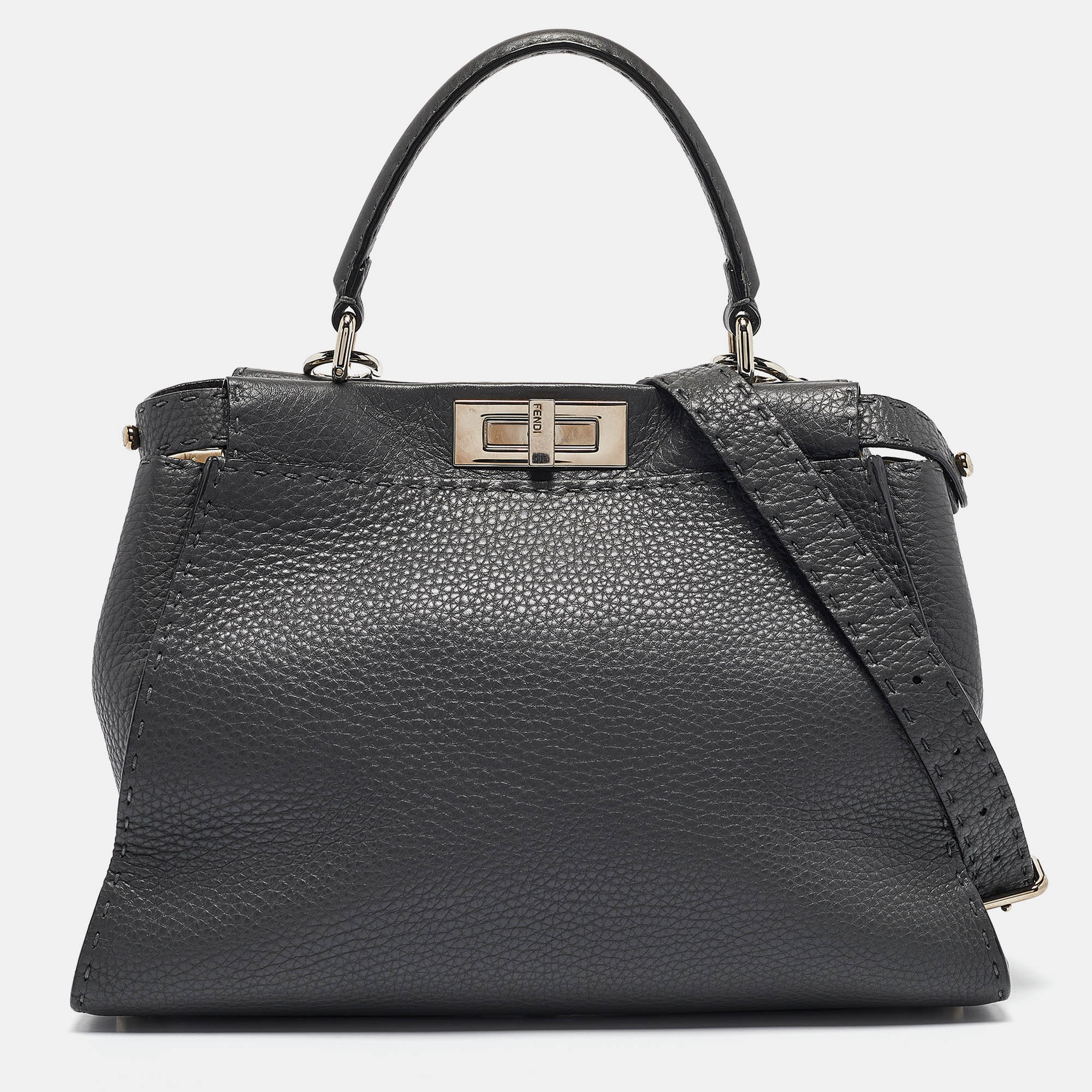 

Fendi Dark Grey Leather Medium Peekaboo Top Handle Bag