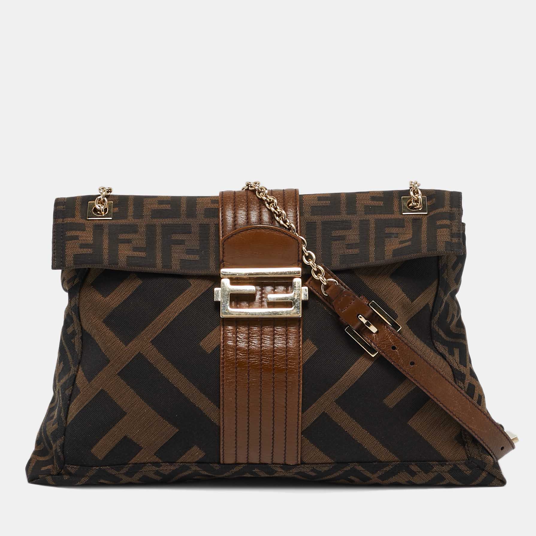 

Fendi Tobacco Zucca Canvas and Leather Maxi Baguette Flap Shoulder Bag, Brown