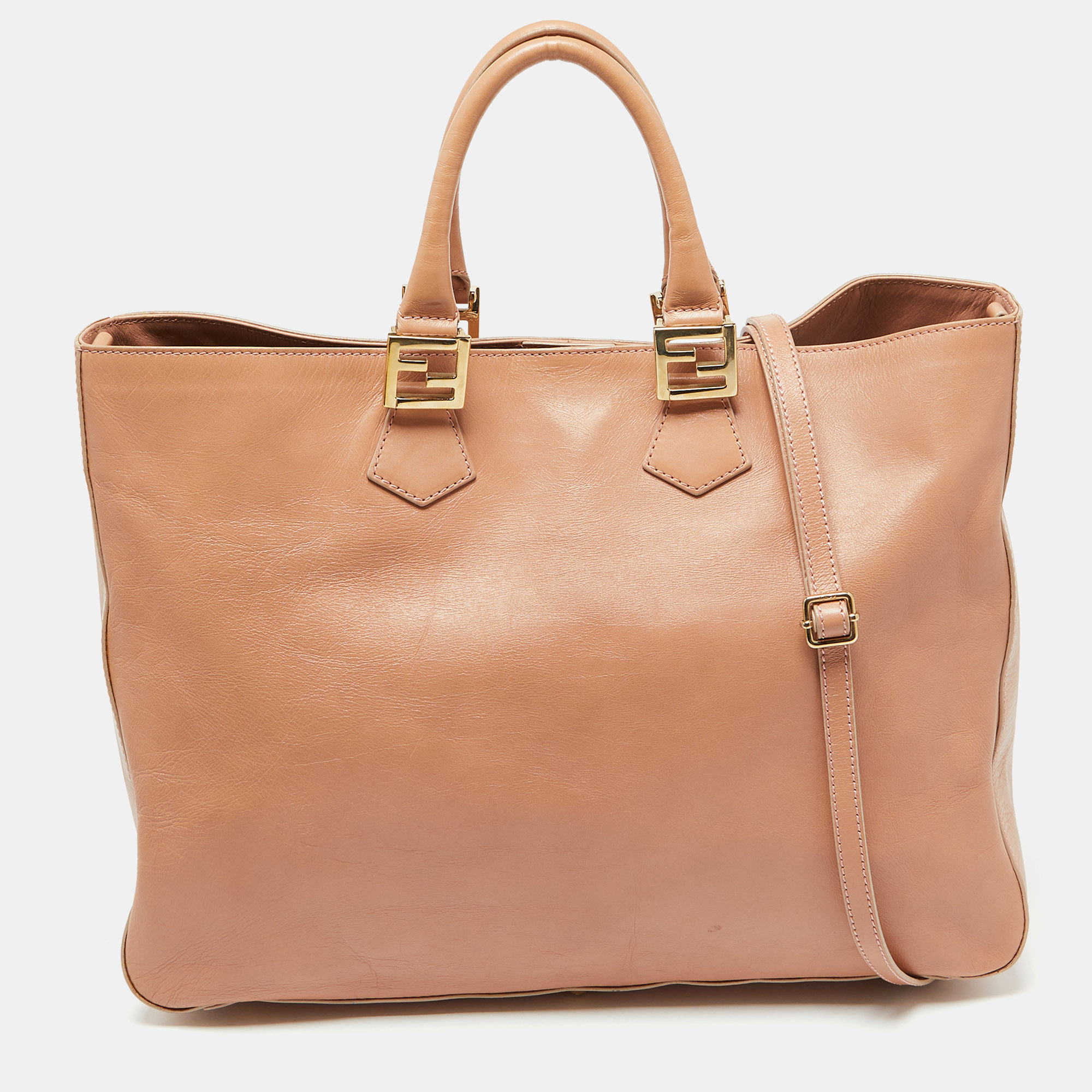 

Fendi Peach Leather Twins Shopper Tote, Orange