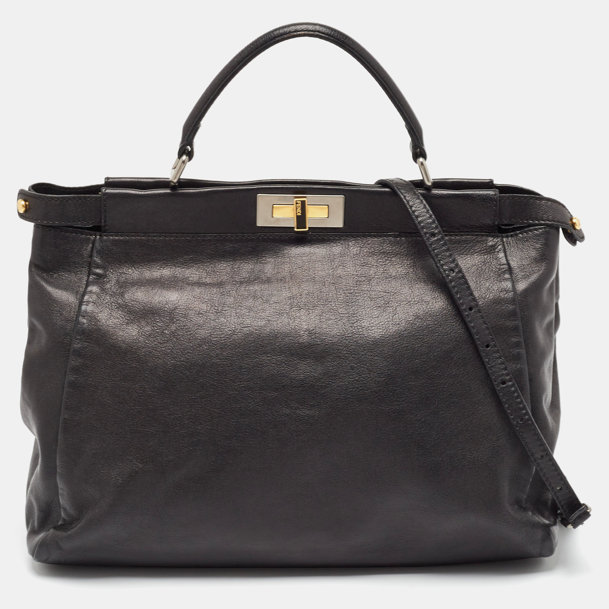 

Fendi Black Leather  Peekaboo Top Handle Bag