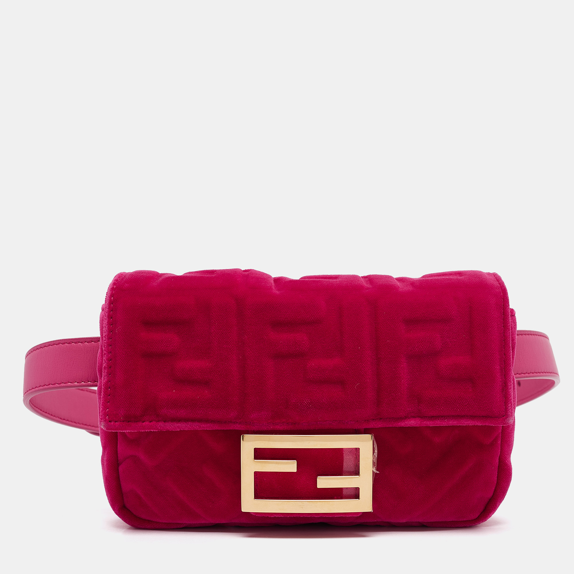 

Fendi Pink Zucca Velvet and Leather Mini Baguette Belt Bag