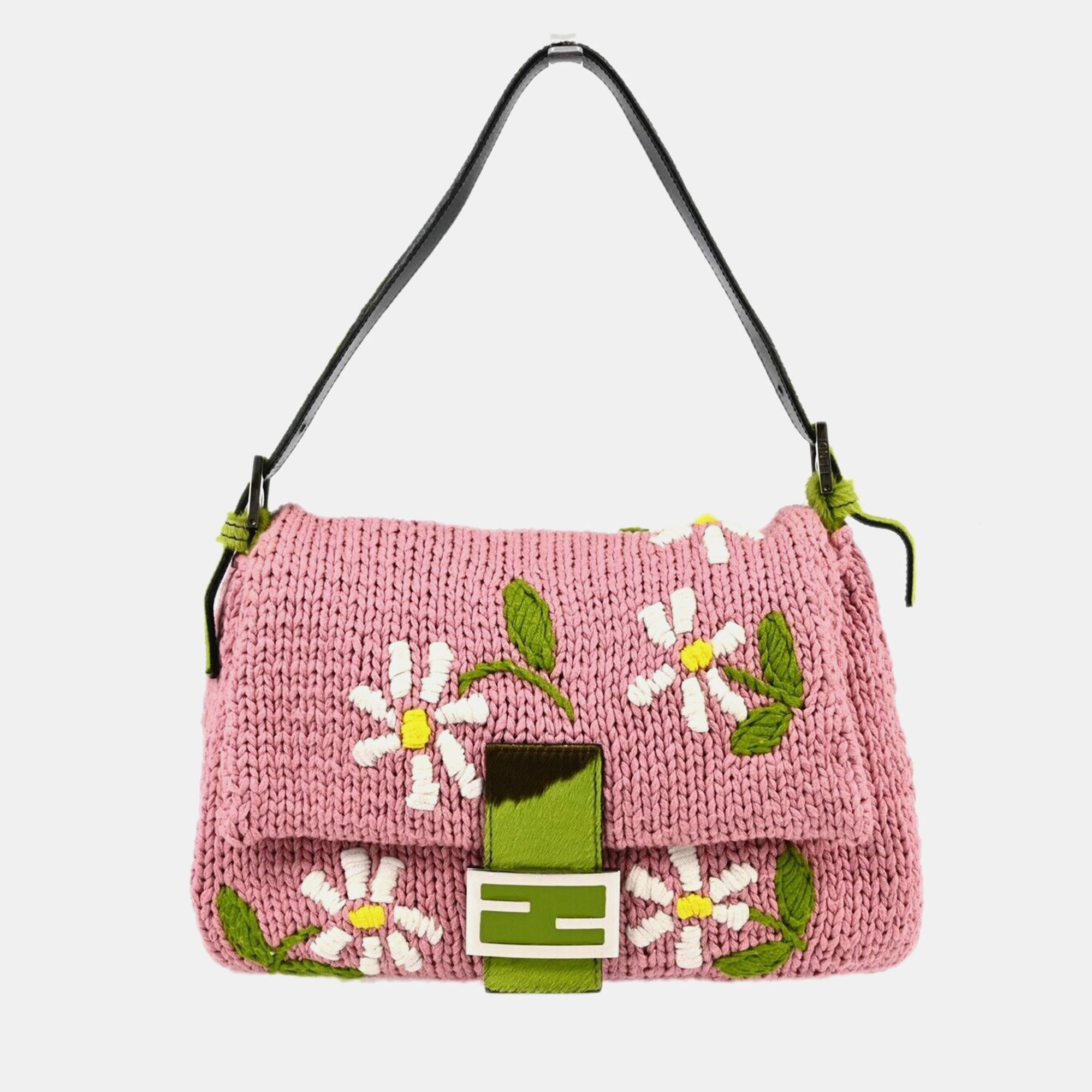 

Fendi Pink Wool Flower Mamma Baguette Handbag 18