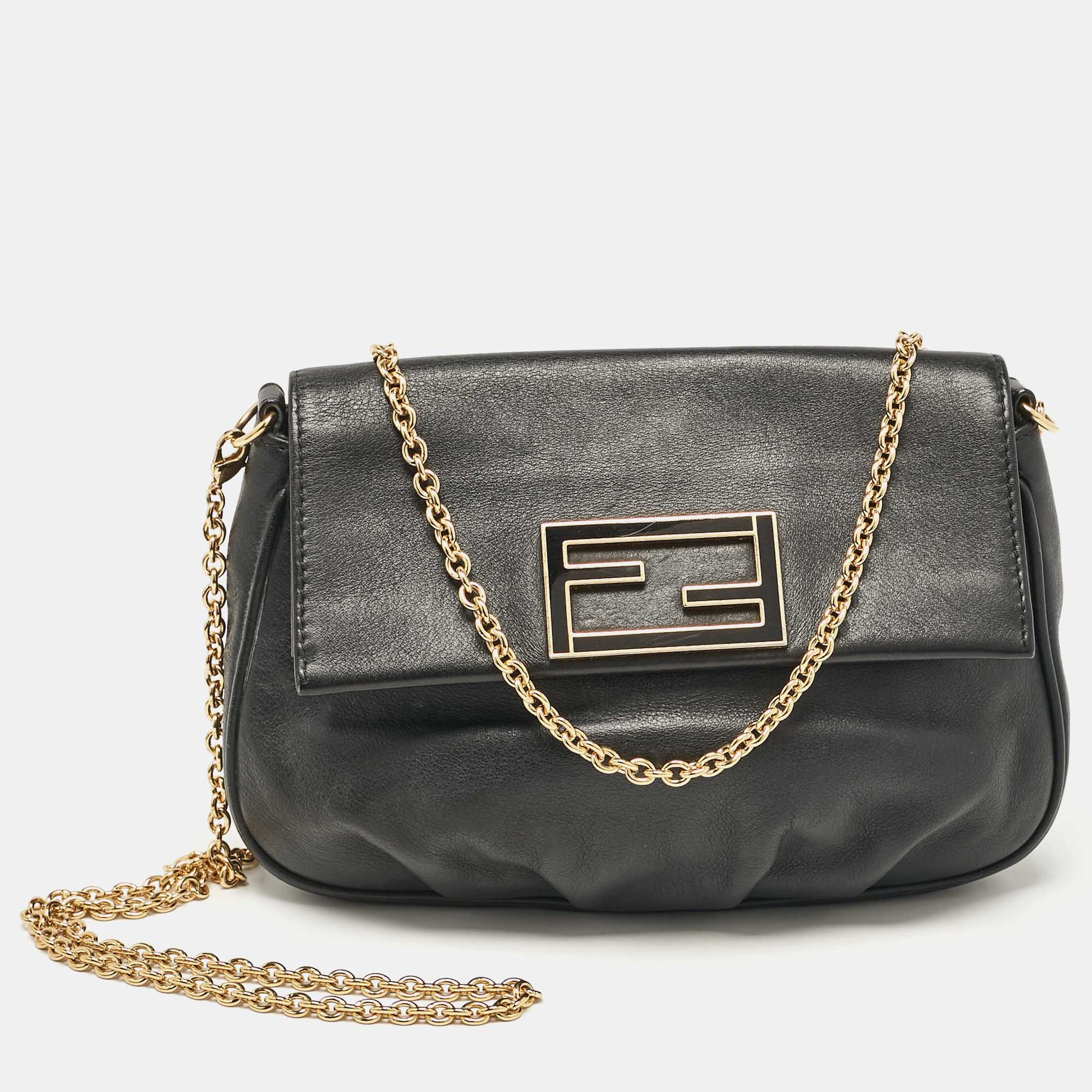 

Fendi Black Leather Fendista Pochette Crossbody Bag