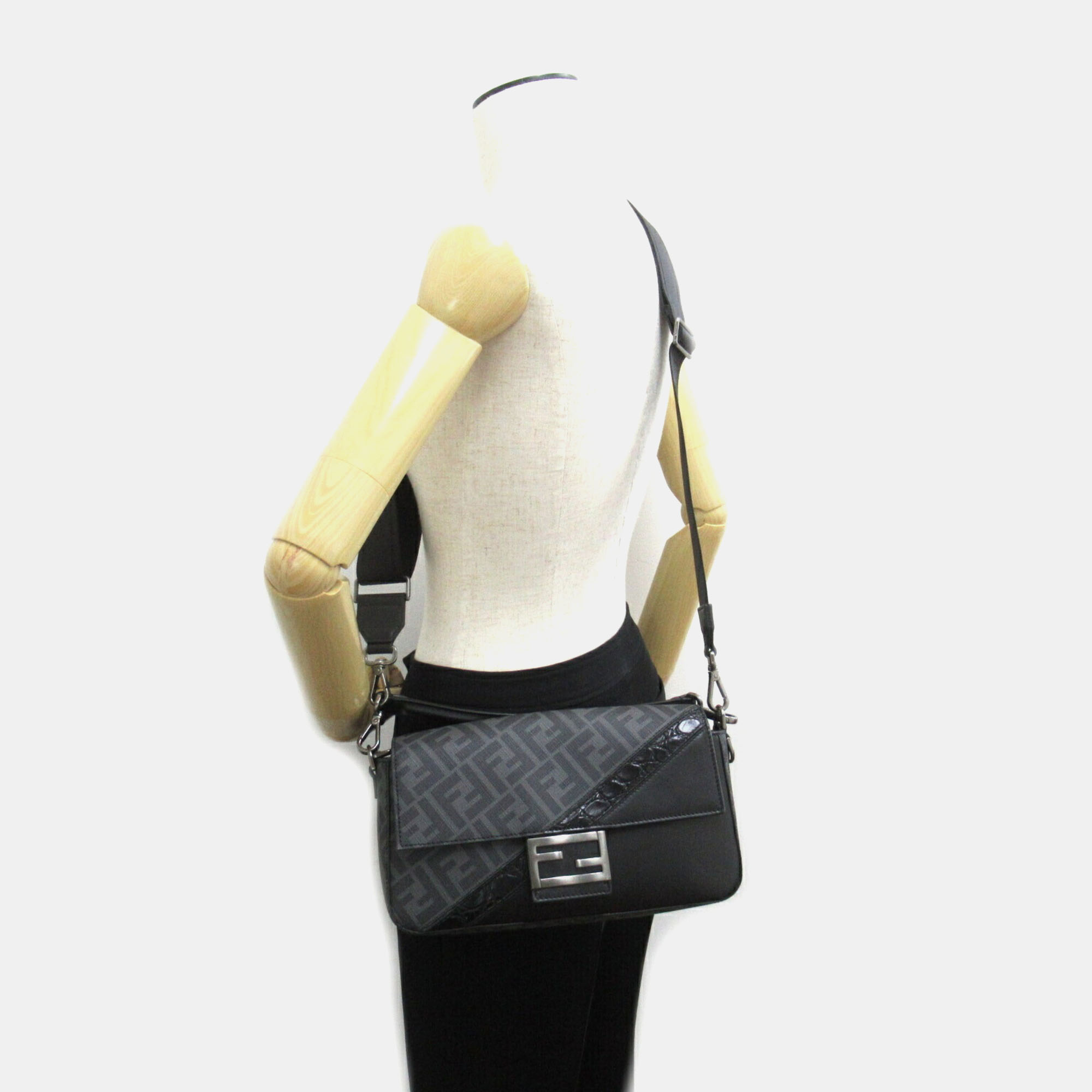 Fendi coated canvas leather black shoulder bag 