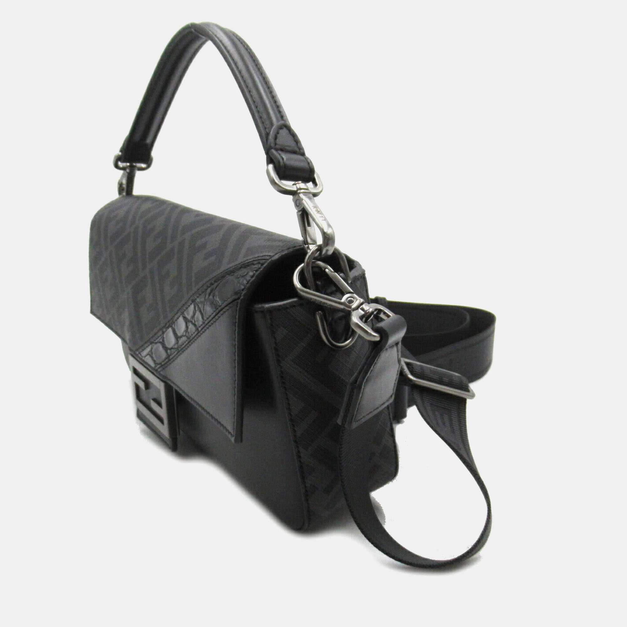 Fendi coated canvas leather black shoulder bag 