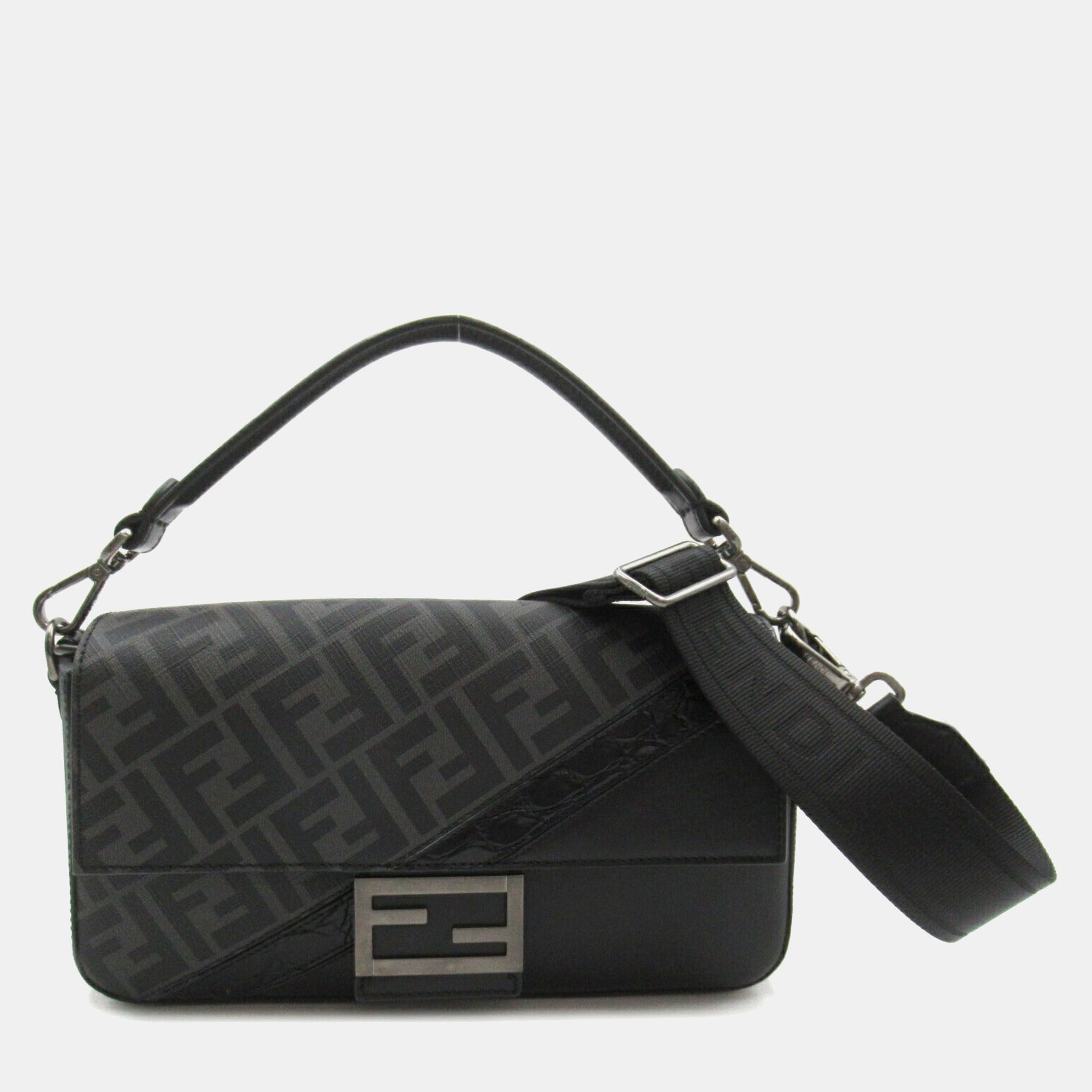 Fendi coated canvas leather black shoulder bag 