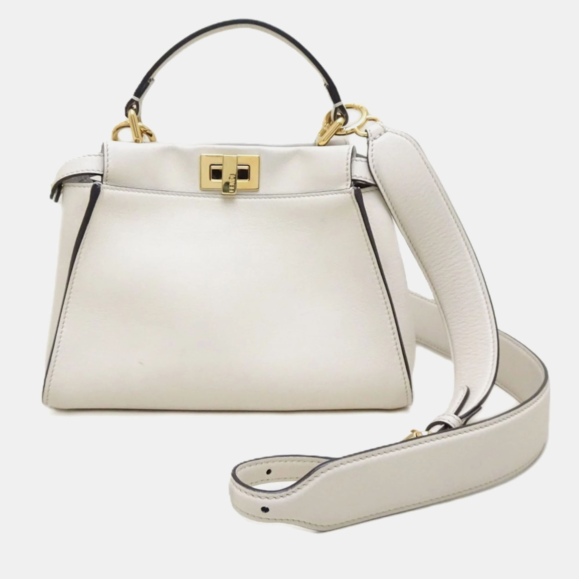 

Fendi Leather Ivory Peekaboo Small Bag, Cream