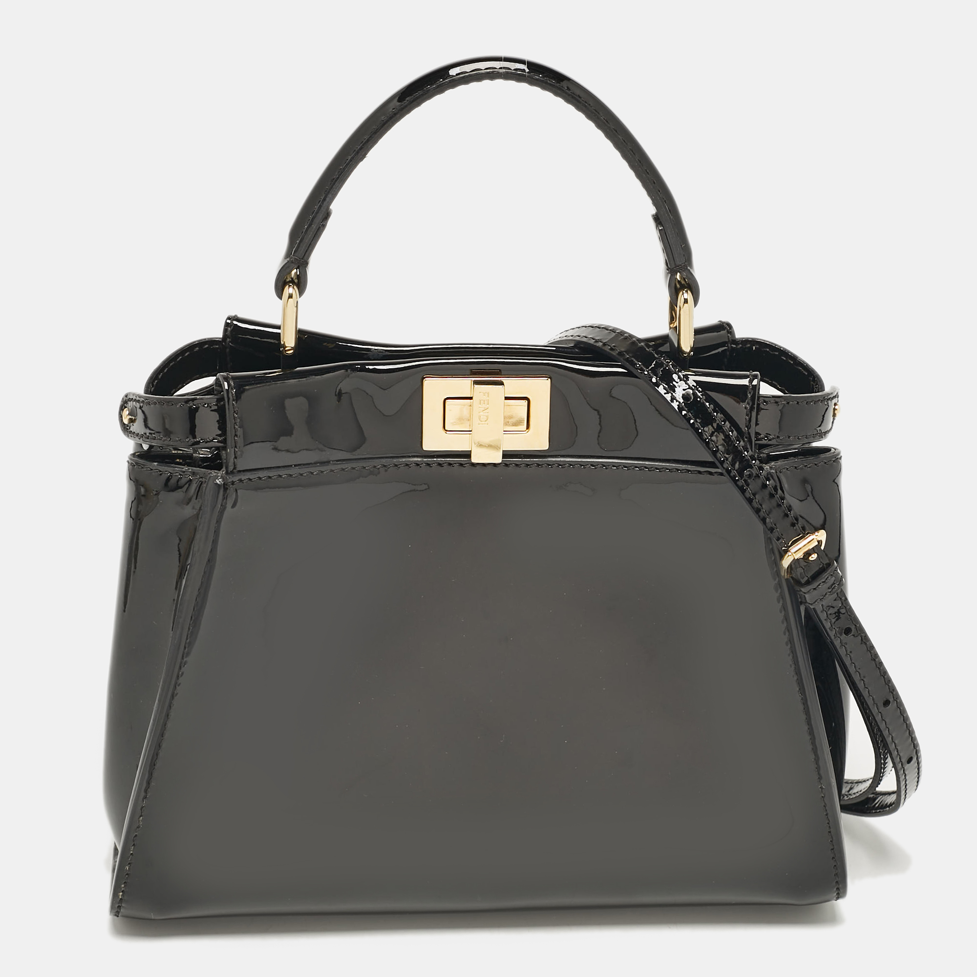 

Fendi Black Patent Leather Mini Peekaboo Defender Top Handle Bag