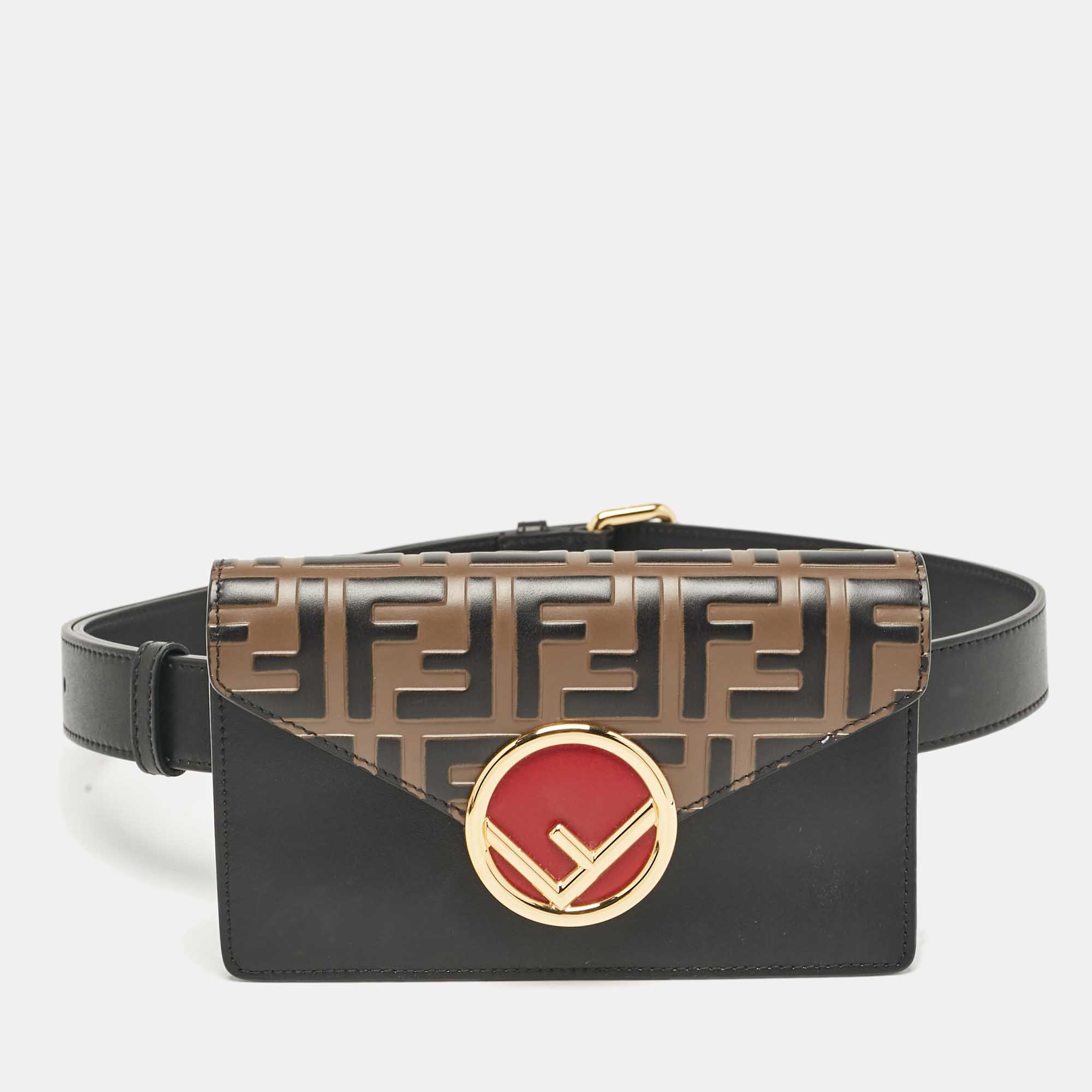 

Fendi Black/Tobacco Zucca Leather Kan I F Convertible Belt Bag