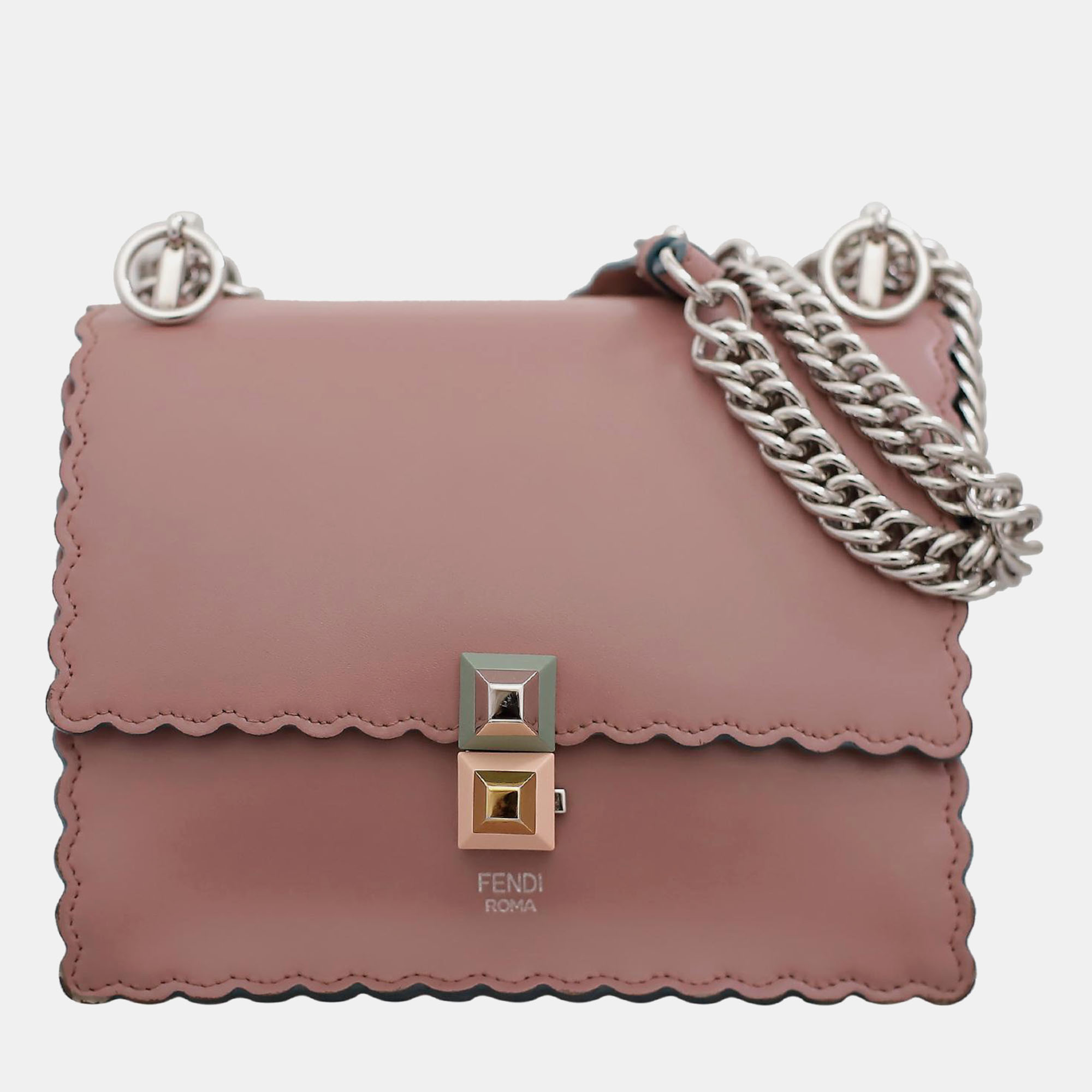 

Fendi Scalloped Trim Leather Kan I Shoulder Bag, Pink