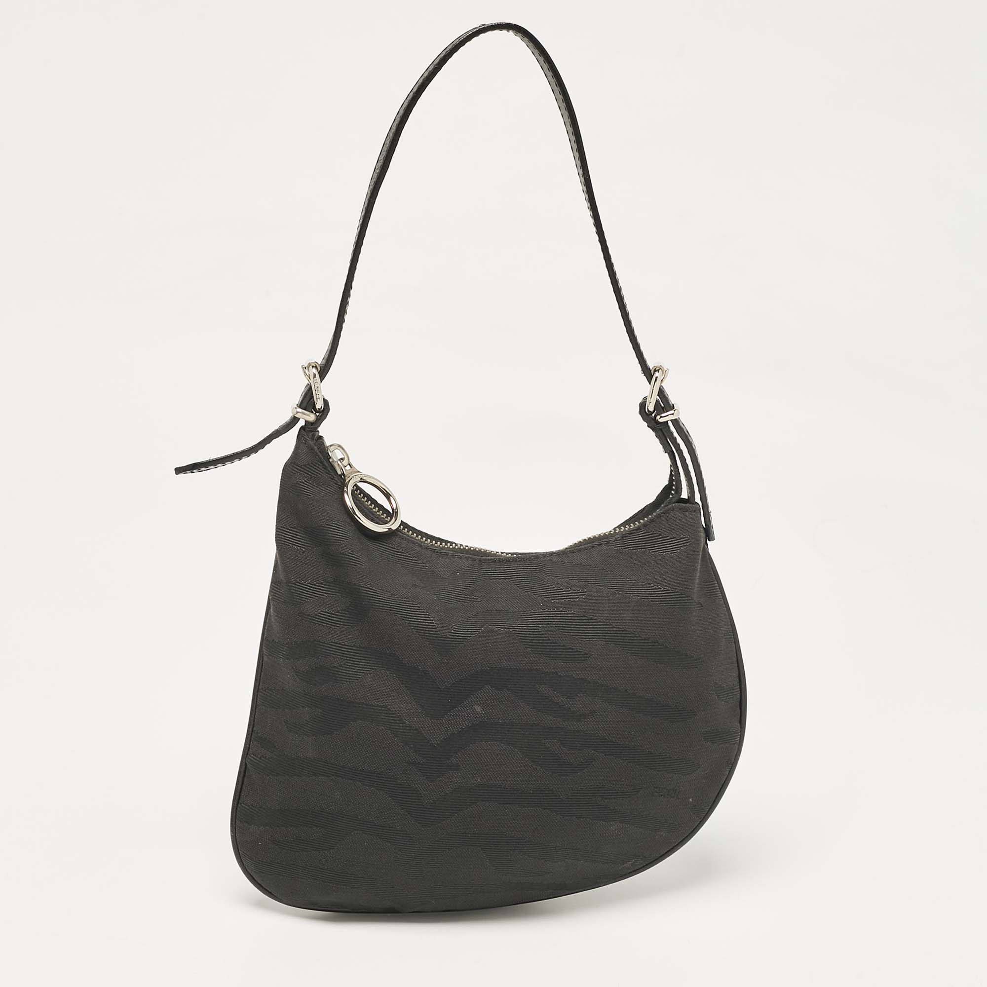 

Fendi Black Canvas and Leather Small Oyster Hobo