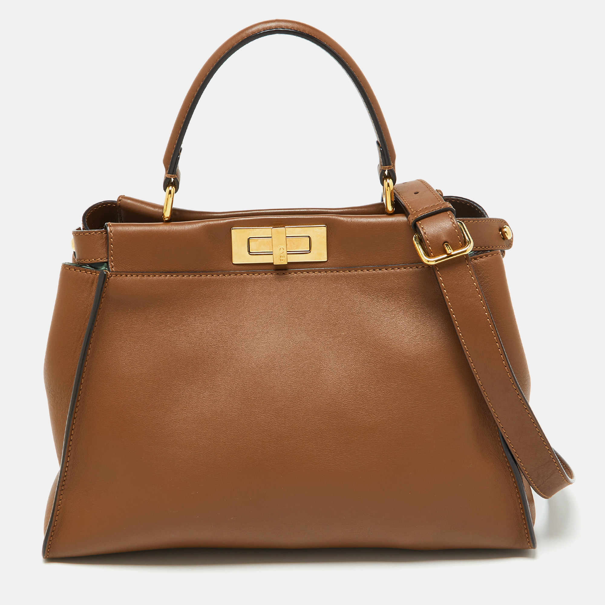 

Fendi Brown Leather Medium Peekaboo Top Handle Bag