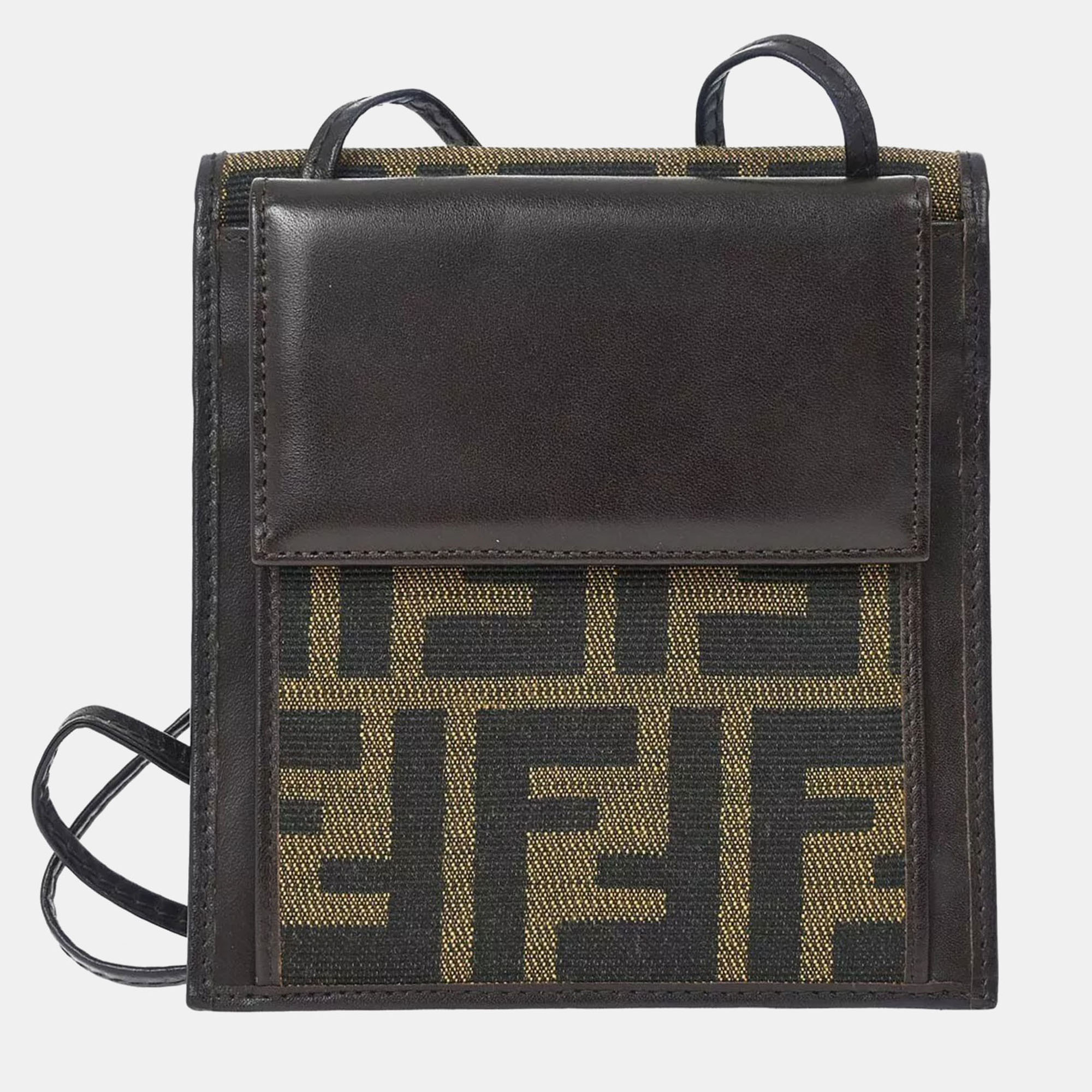 

Fendi Brown Zucca Pattern Shoulder Wallet Bag, Black