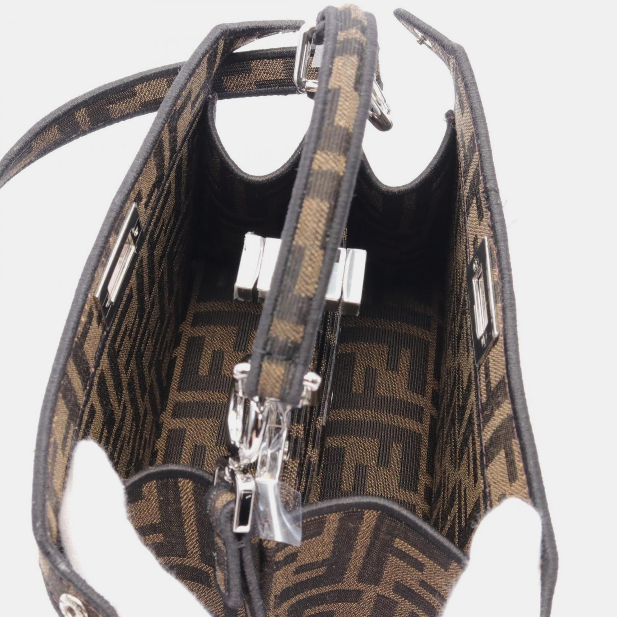 Fendi Canvas Leather Brown Multicolor Peekaboo ISeeU Petit Zucca Ryu Handbag 