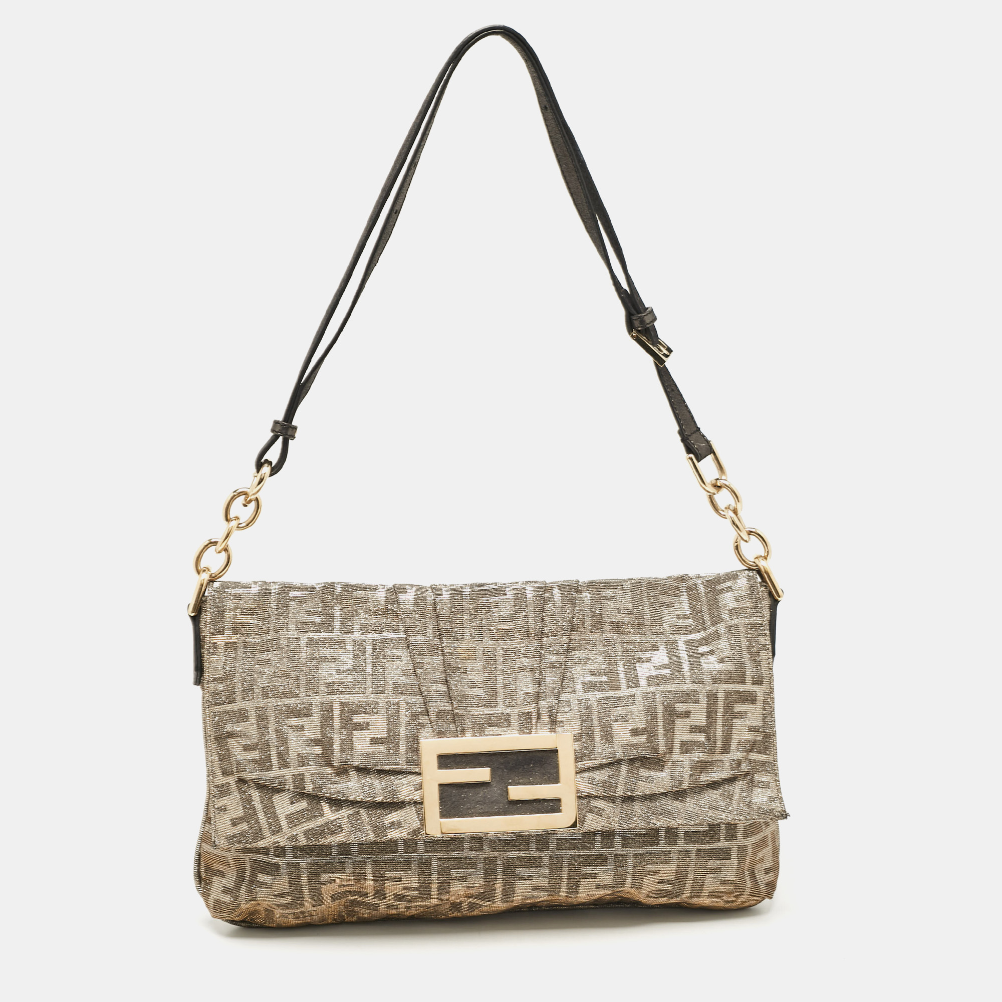 

Fendi Metallic Zucca Lurex Fabric Large Mia Flap Shoulder Bag