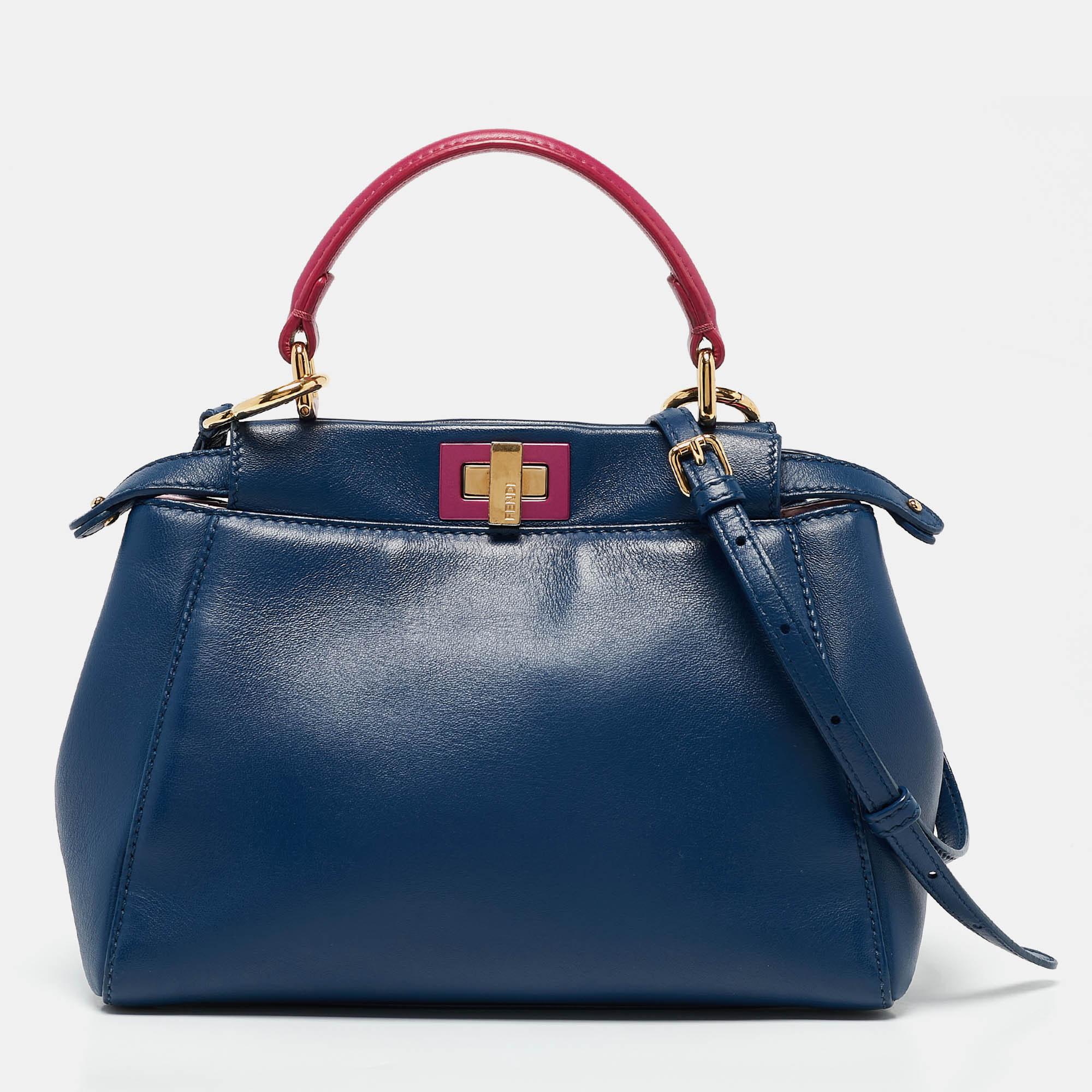 

Fendi Blue/Pink Leather Mini Peekaboo Top Handle Bag