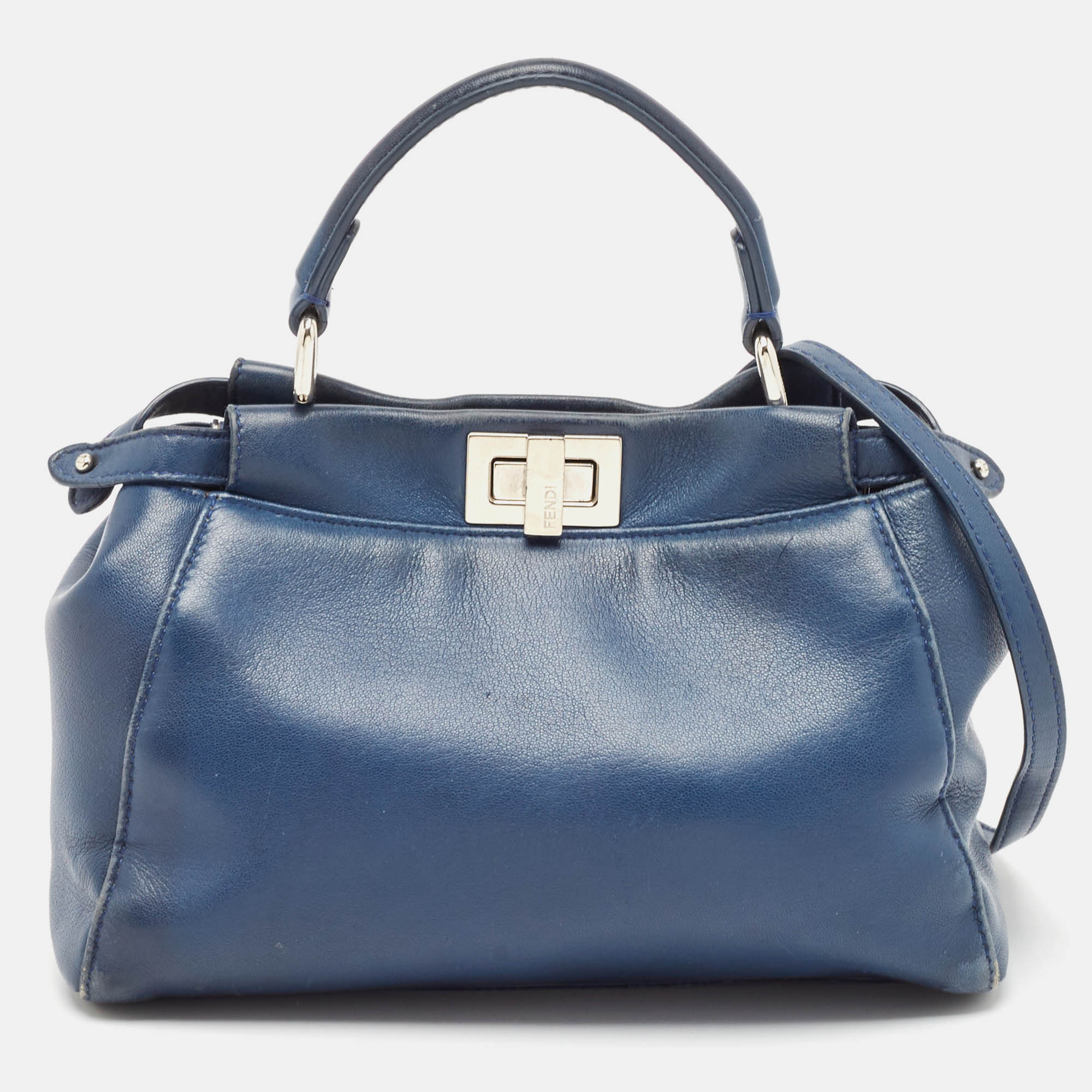 

Fendi Navy Blue Leather Mini Peekaboo Top Handle Bag