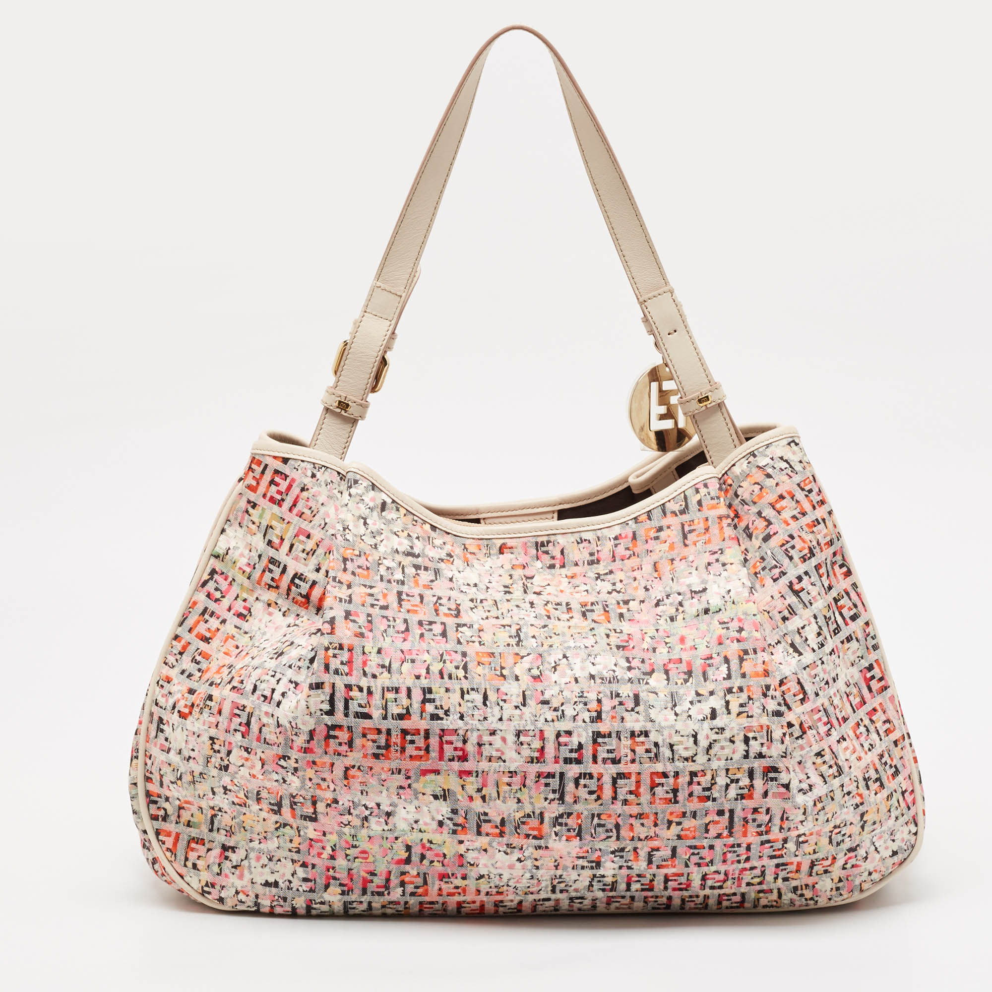 Fendi Multicolor Zucchino Fabric and Leather Charm Shoulder Bag 