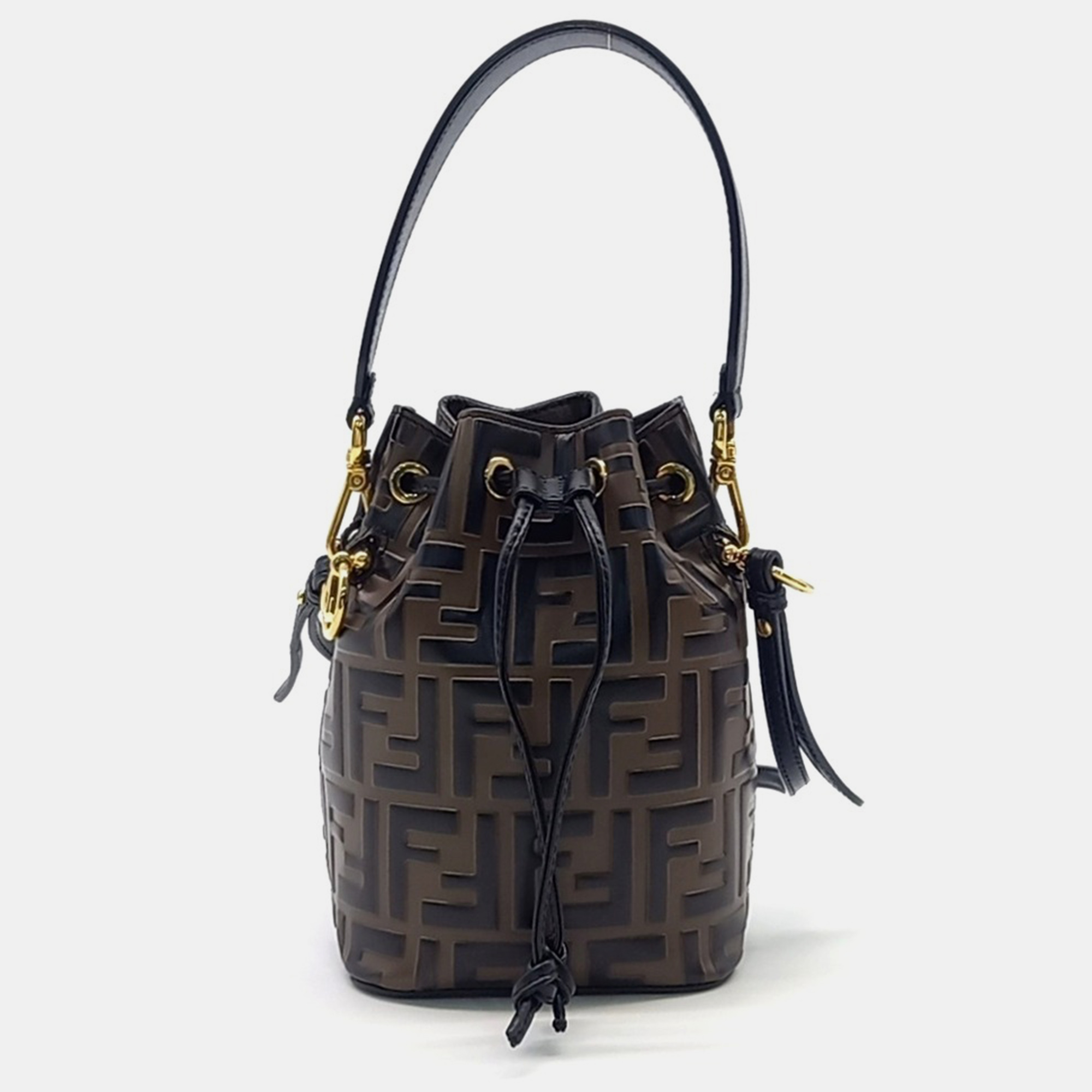 

Fendi Black Brown Leather Montresor Mini Bucket Bag