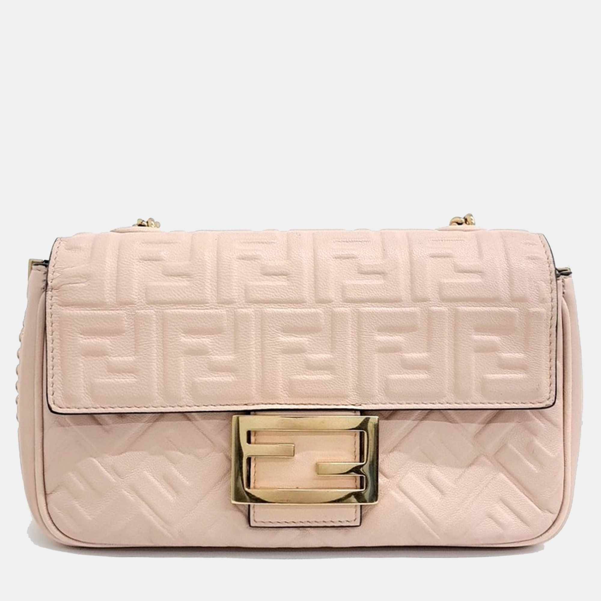 

Fendi Pink Leather Baguette Chain Shoulder Bag