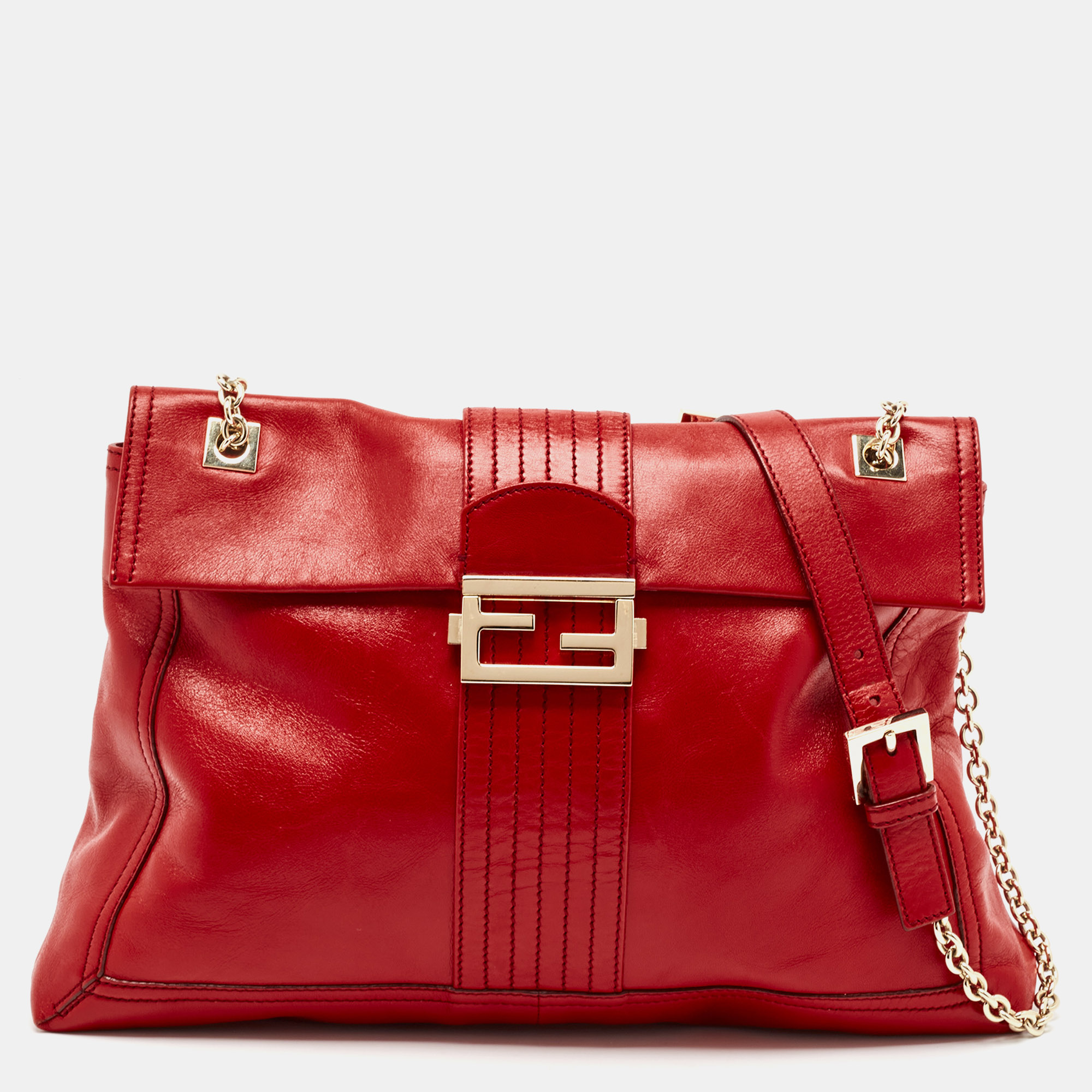 

Fendi Red Leather Maxi Baguette Flap Shoulder Bag