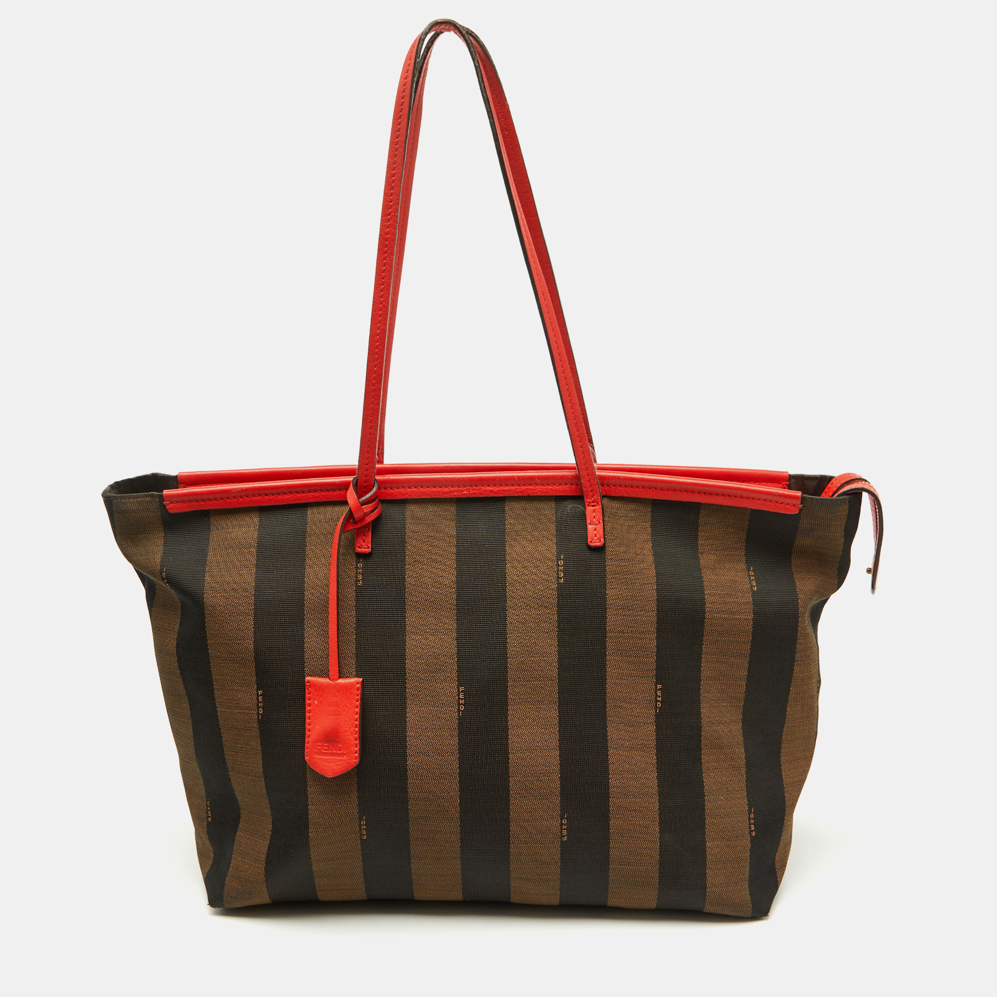 

Fendi Tobacco/Orange Pequin Striped Canvas and Leather Roll Tote, Brown