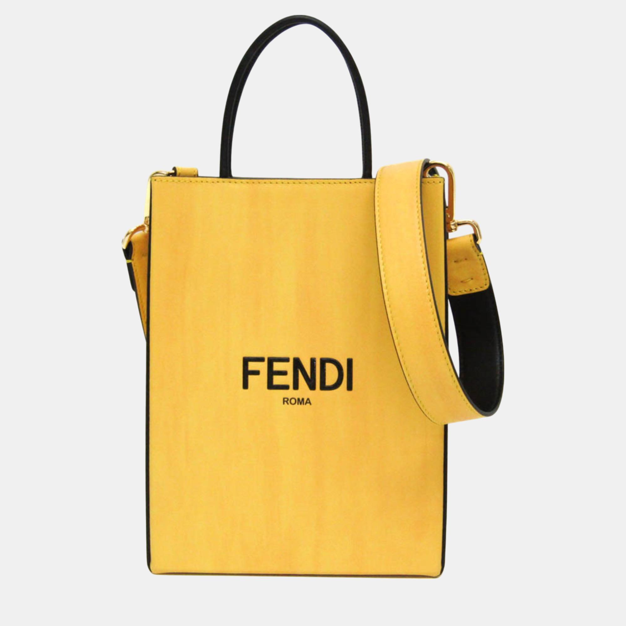 

Fendi Yellow Leather Roma Shopping Bag