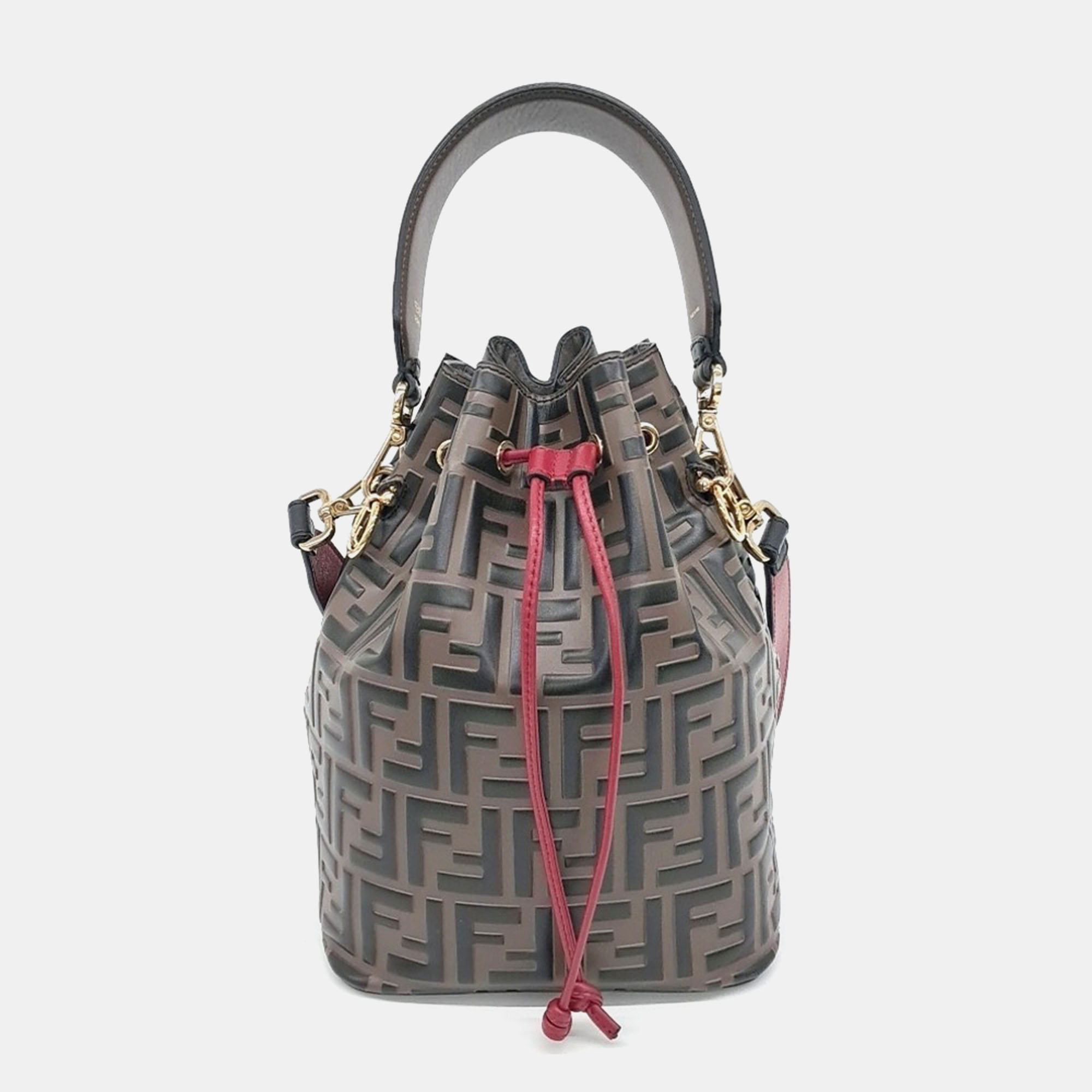 

Fendi Black Brown Leather Montresor Bucket Bag + Mini Strap You