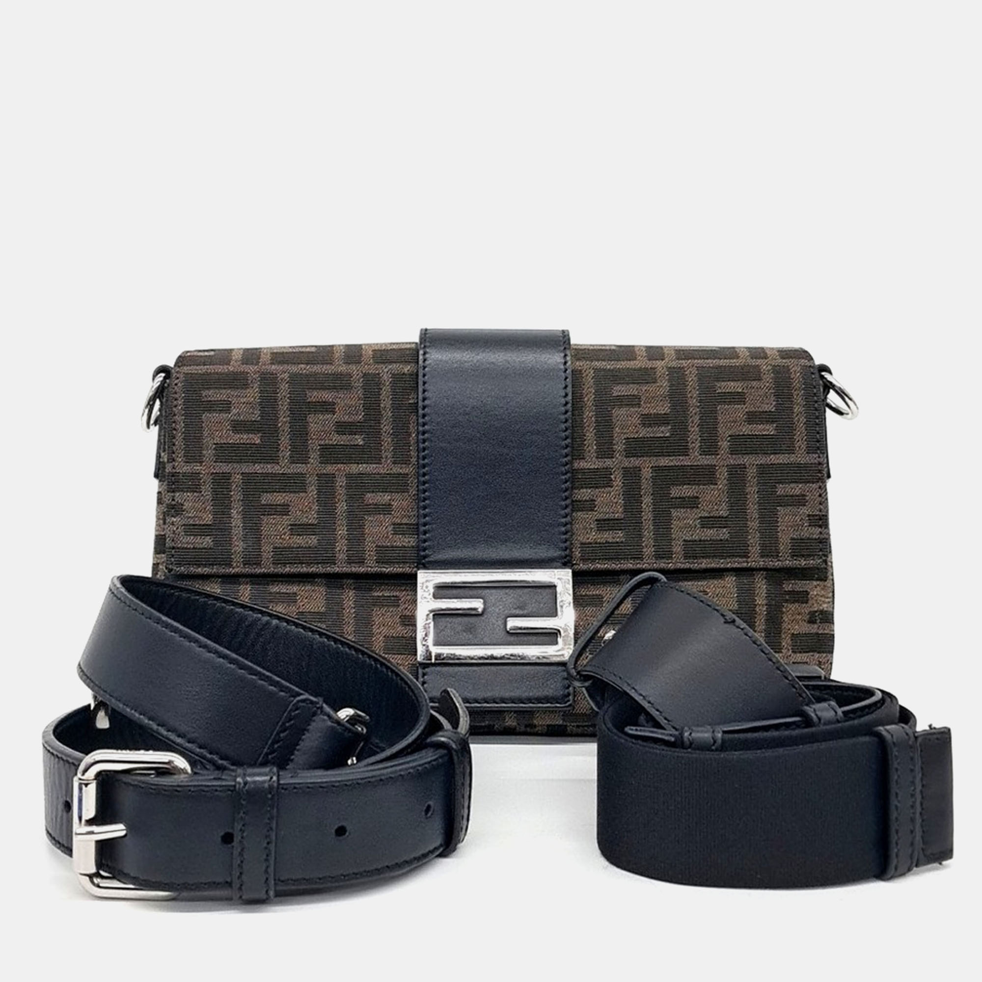 

Fendi Black Brown Fabric Zucca belt bag