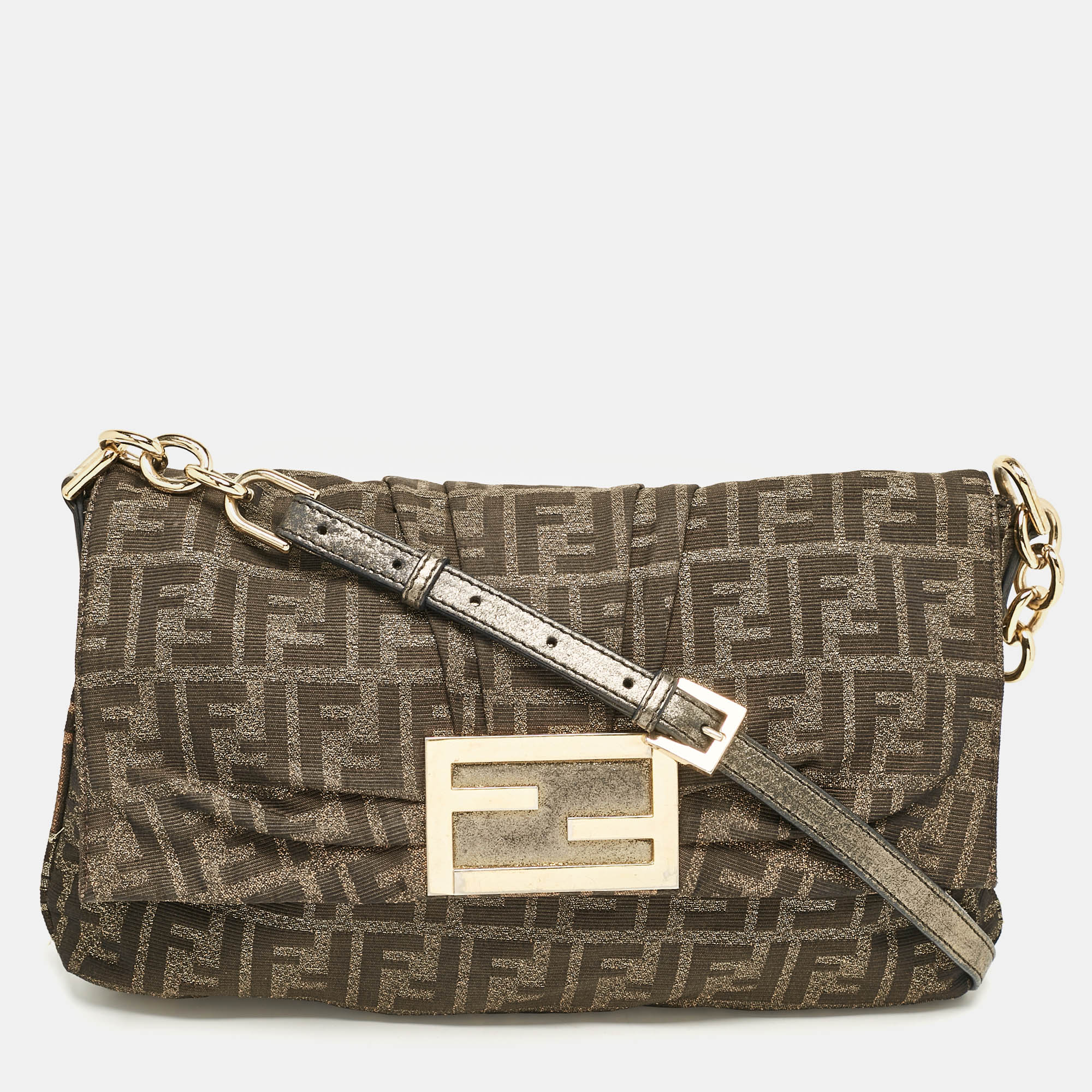 

Fendi Brown Zucca Fabric  Mia Flap Shoulder Bag