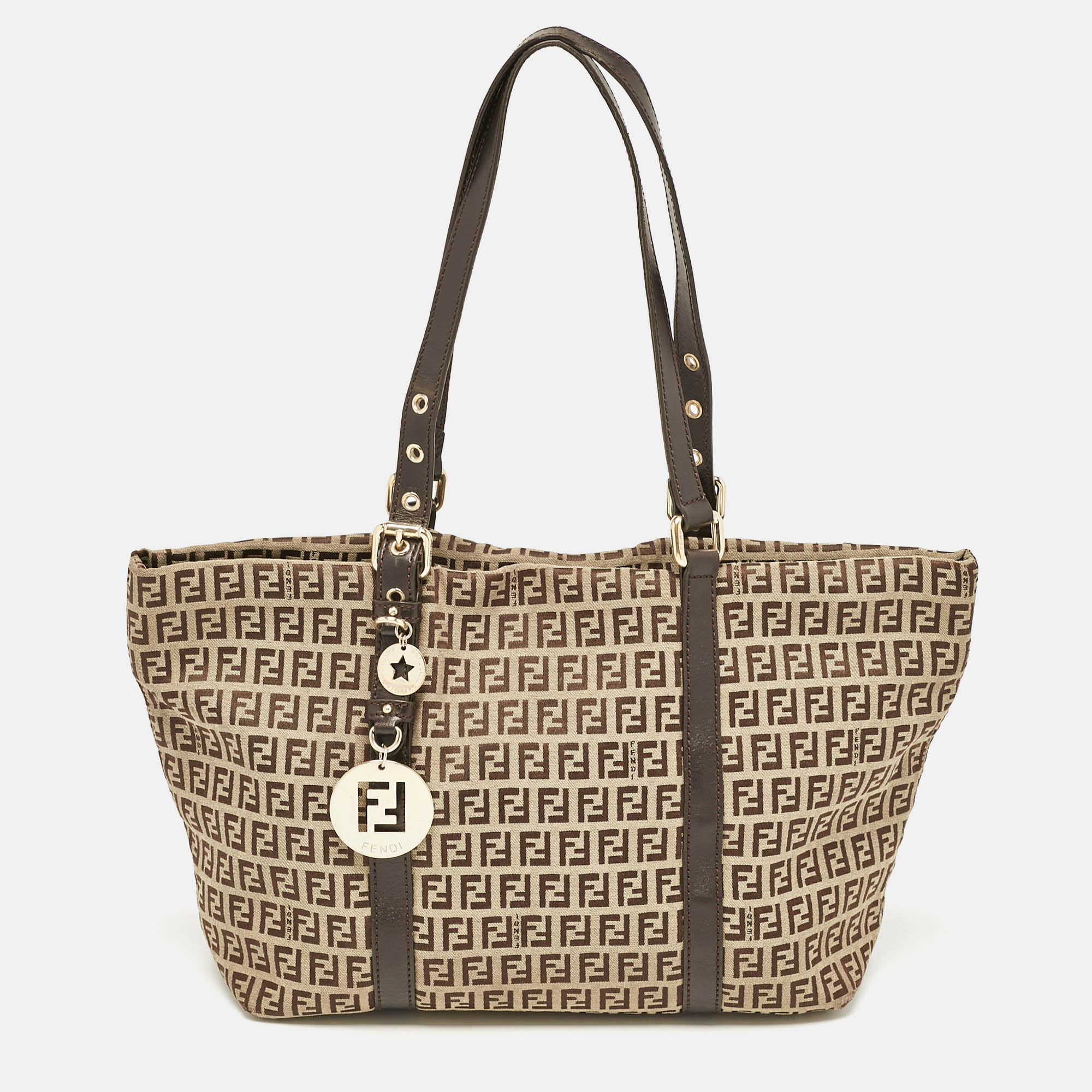 

Fendi Dark Brown/Beige Zucchino Canvas Superstar Shopping Tote