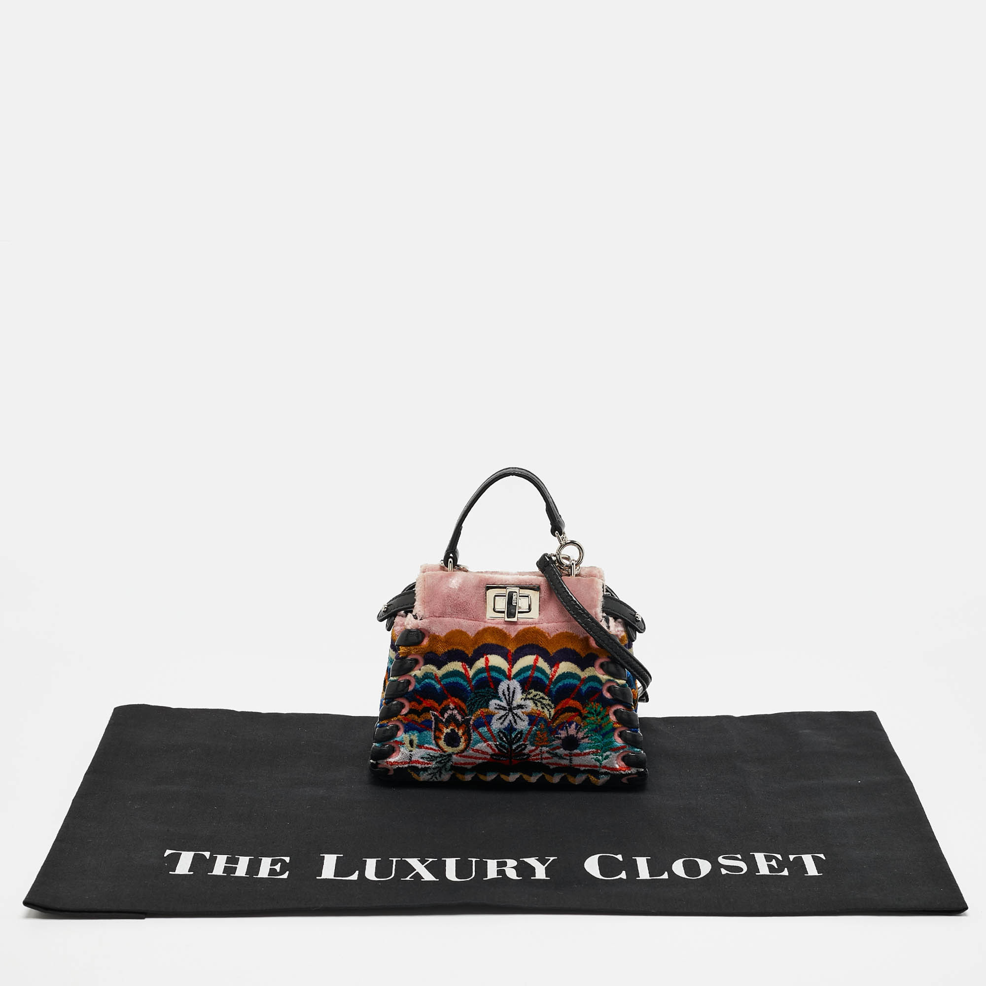Fendi Multicolor Velvet and Leather Micro Whipstitched Peekaboo Top Handle Bag 
